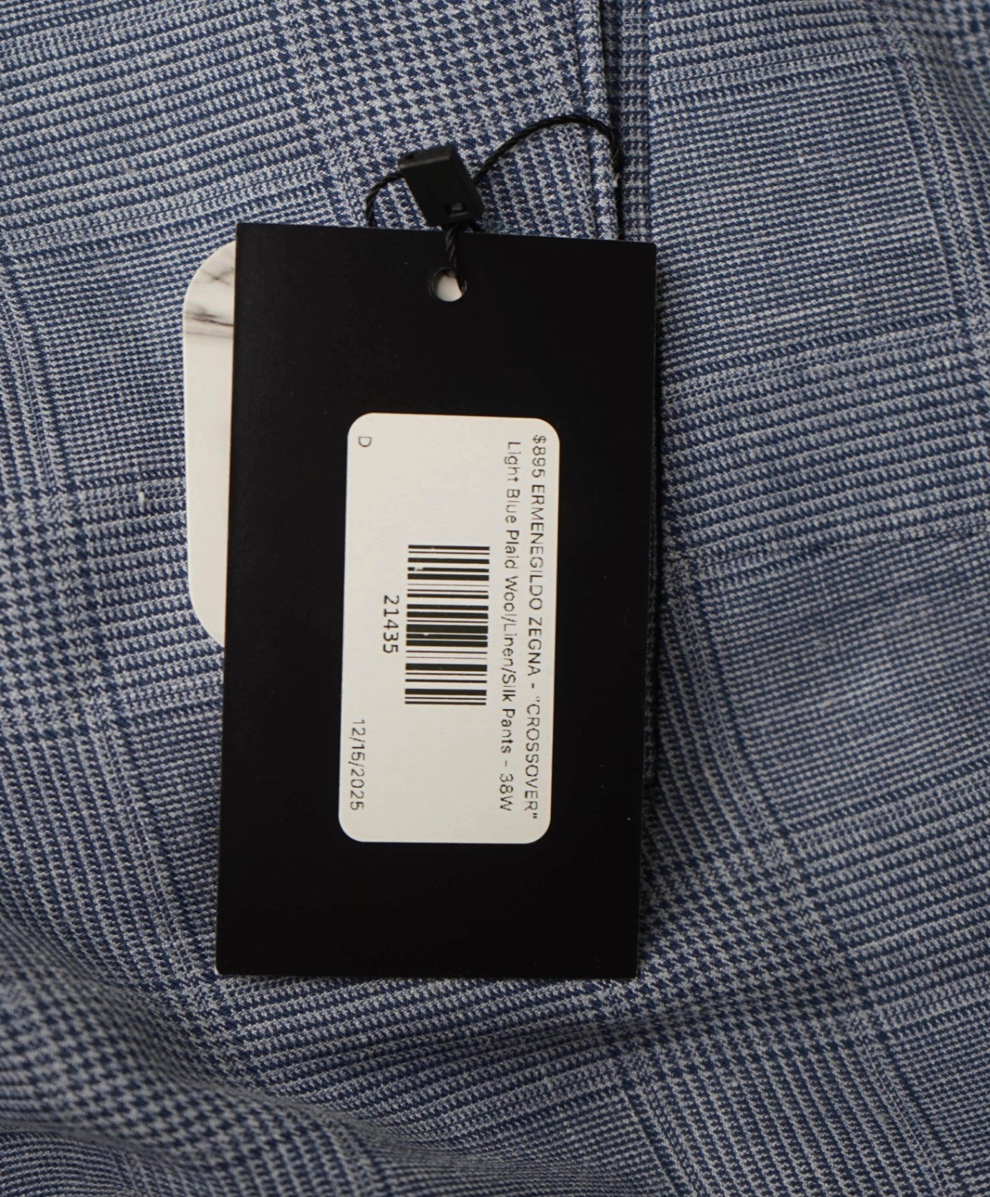 $895 ZEGNA - "CROSSOVER" Light Blue Plaid Wool/Linen/Silk Pants - 38W