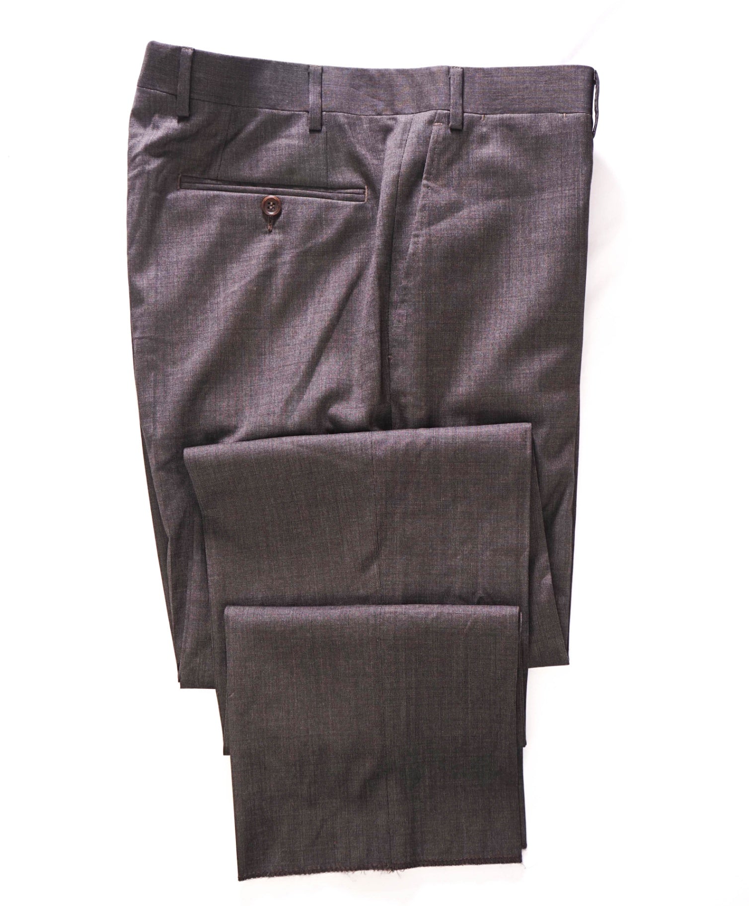 $625 CANALI - Solid Brown Wool Flat Front Dress Pants - 34W