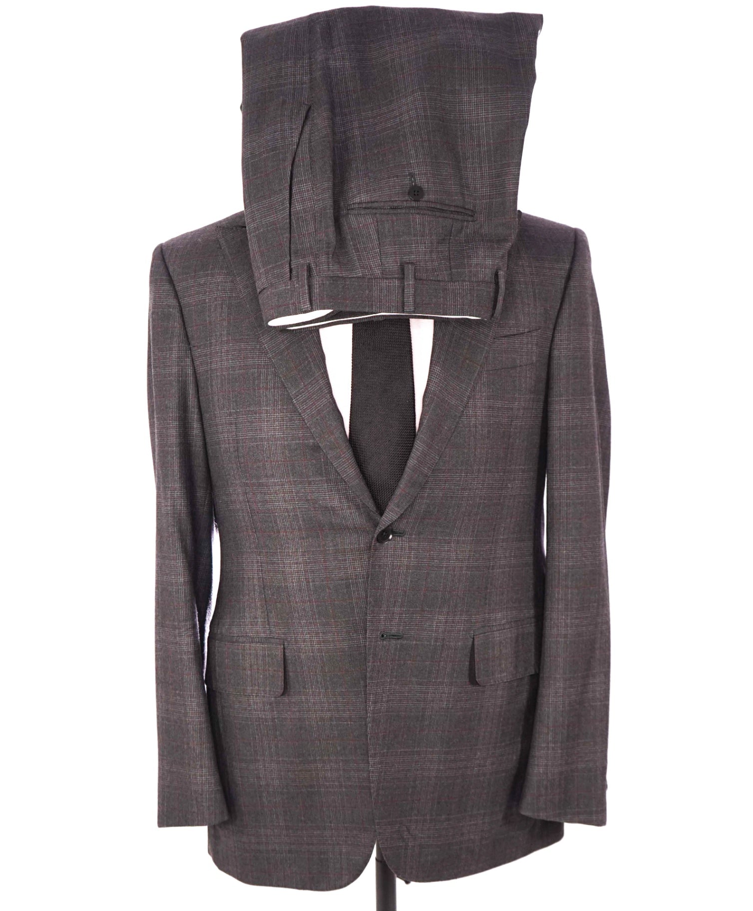 $5,400 ISAIA - Gray/Red Check Peak Lapel Suit - Custom: Fits 40R (52EU Tag)