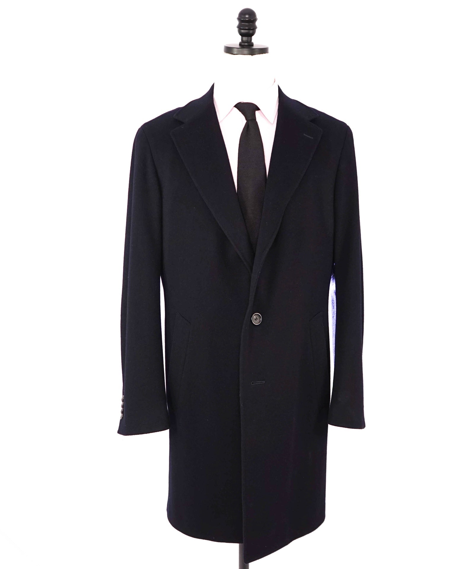 $2,450 CANALI Kei - Solid Navy Blue Wool/Cashmere Top Coat - 44R