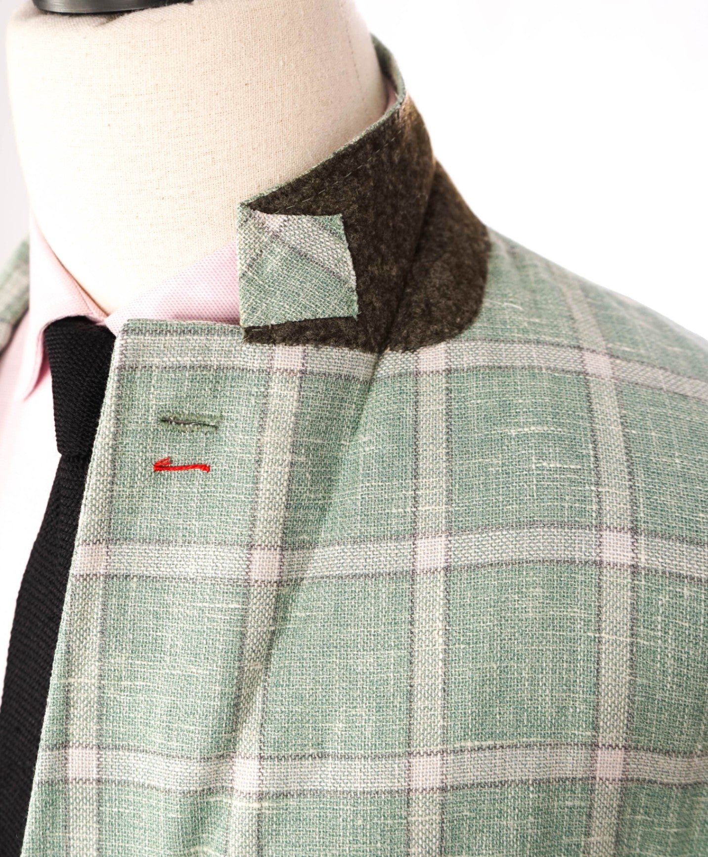 $4,295 ISAIA - Green Windowpane Check Wool/Silk/Linen Blazer - 46R