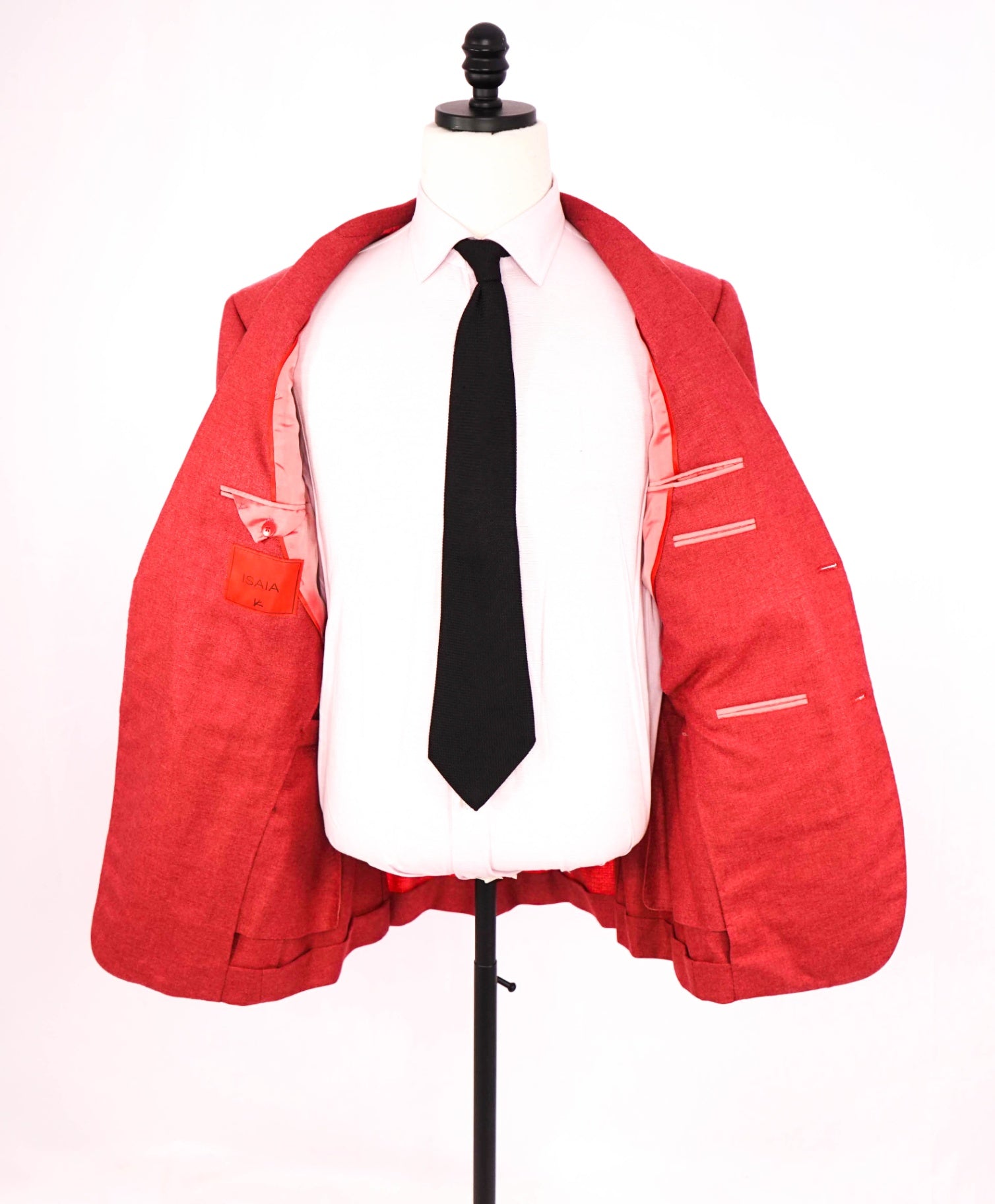 $4,695 ISAIA - Solid Coral Red Silk/ 48% Cashmere Blazer - 44L