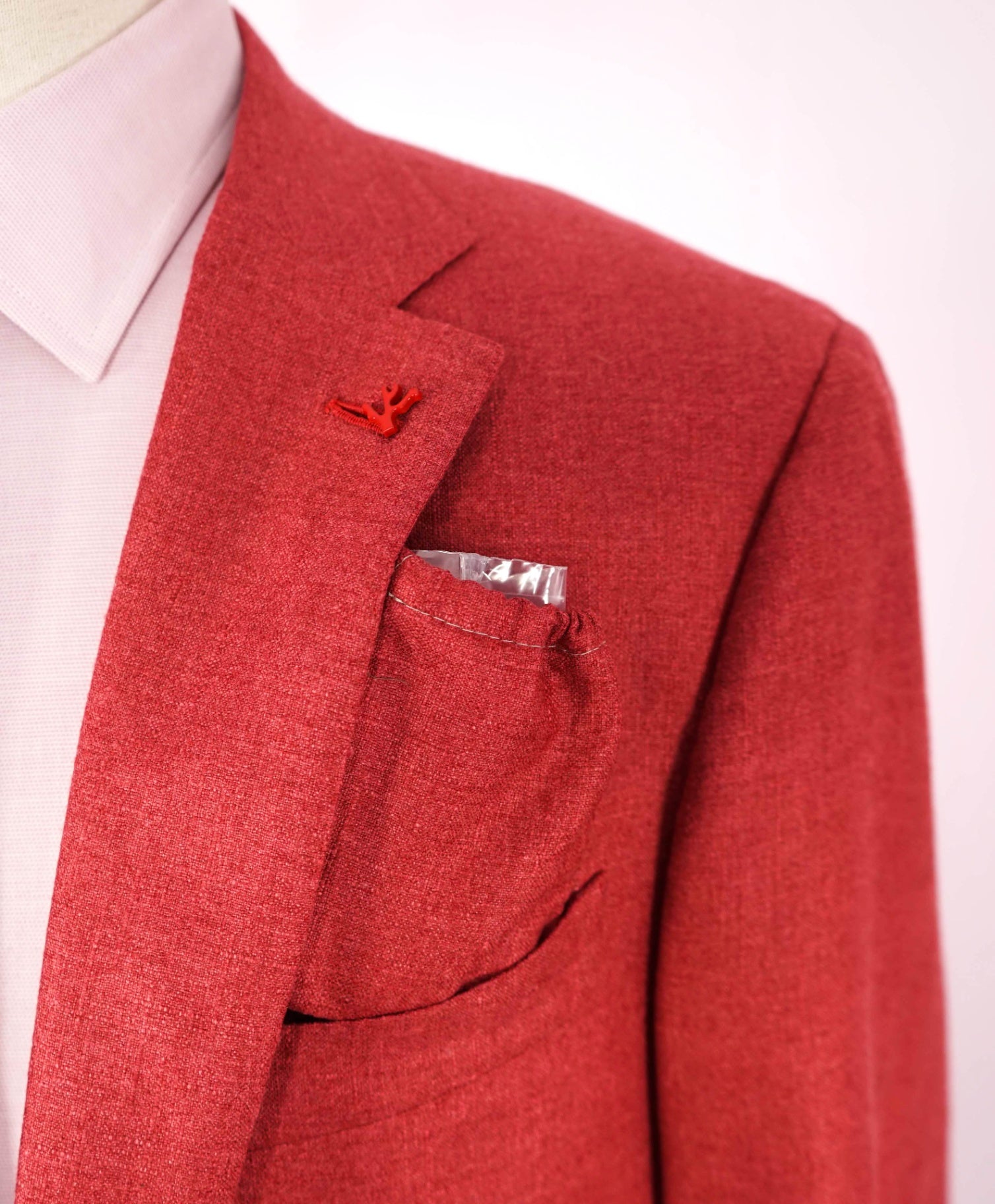 $4,695 ISAIA - Solid Coral Red Silk/ 48% Cashmere Blazer - 44L