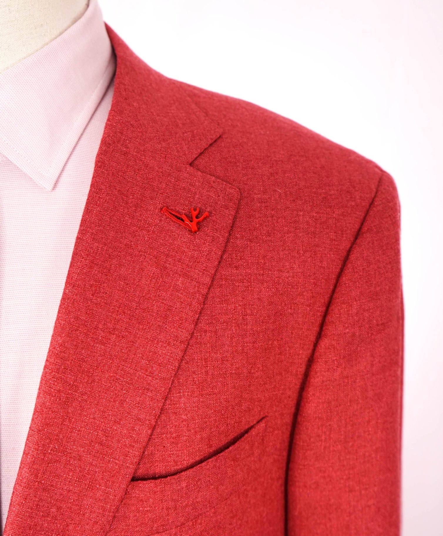 $4,695 ISAIA - Solid Coral Red Silk/ 48% Cashmere Blazer - 44L