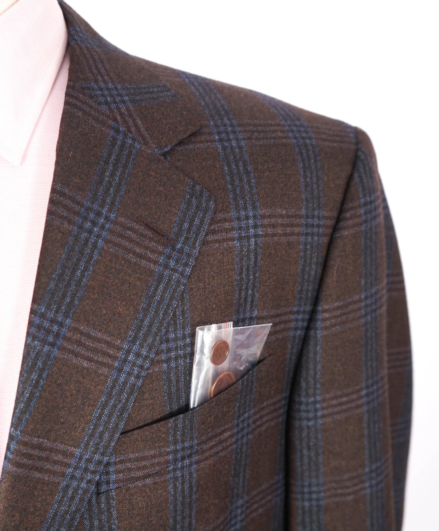 $798 ZANELLA - Brown/Blue Plaid Wool Sport Coat - 46R