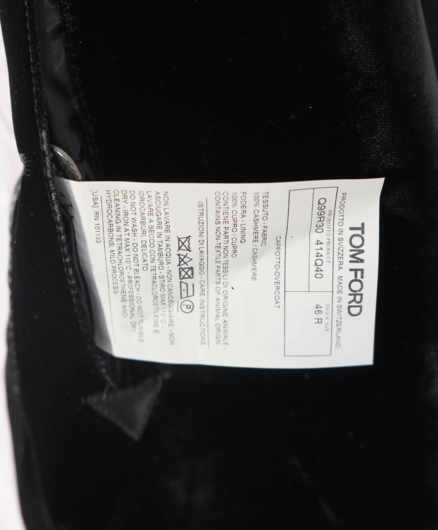 $10,950 TOM FORD - Black Double Breasted Velvet 100% Cashmere Top Coat - 36R