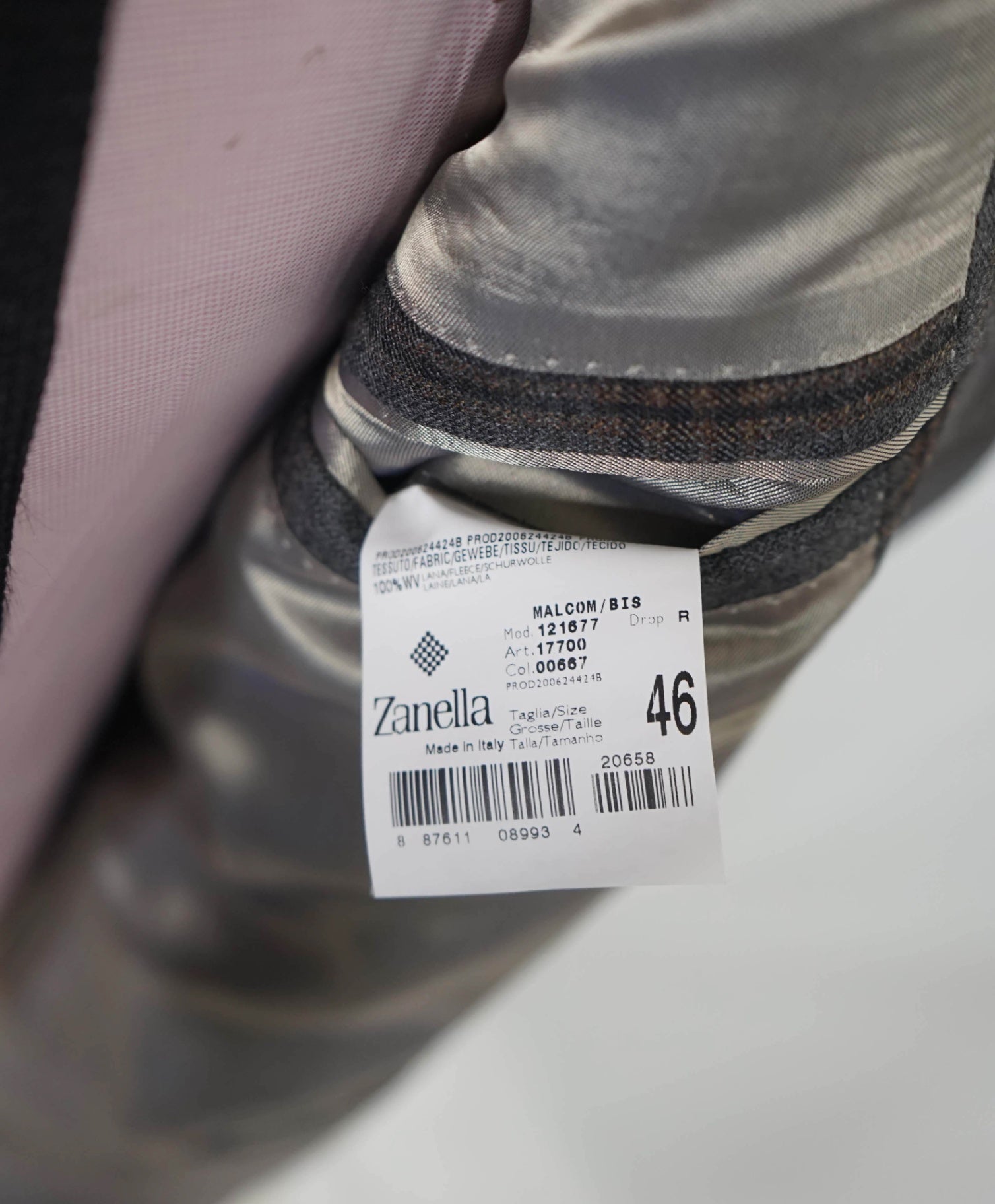 $798 ZANELLA - Gray/Brown Plaid Wool Sport Coat - 46R