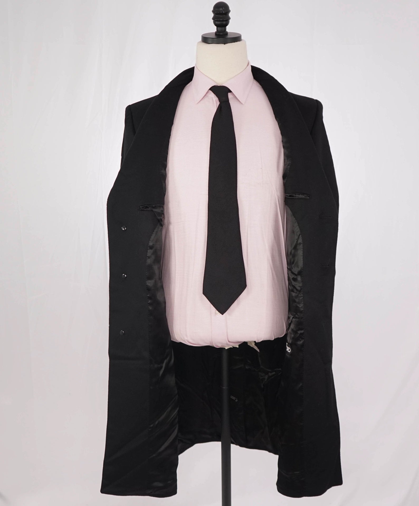 $10,950 TOM FORD - Black Double Breasted Velvet 100% Cashmere Top Coat - 36R