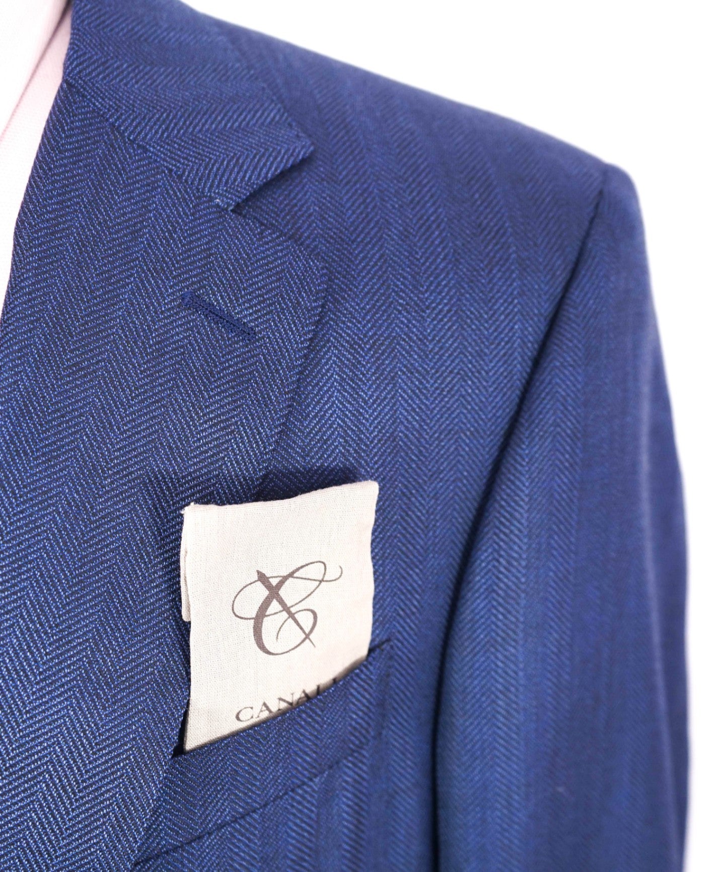 $1,895 CANALI - Blue Herringbone Wool Blazer - 46R