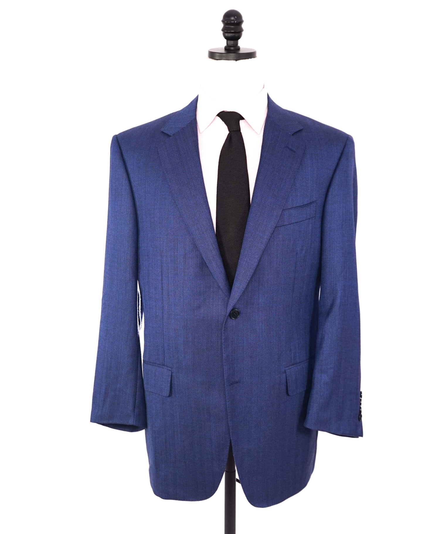 $1,895 CANALI - Blue Herringbone Wool Blazer - 46R
