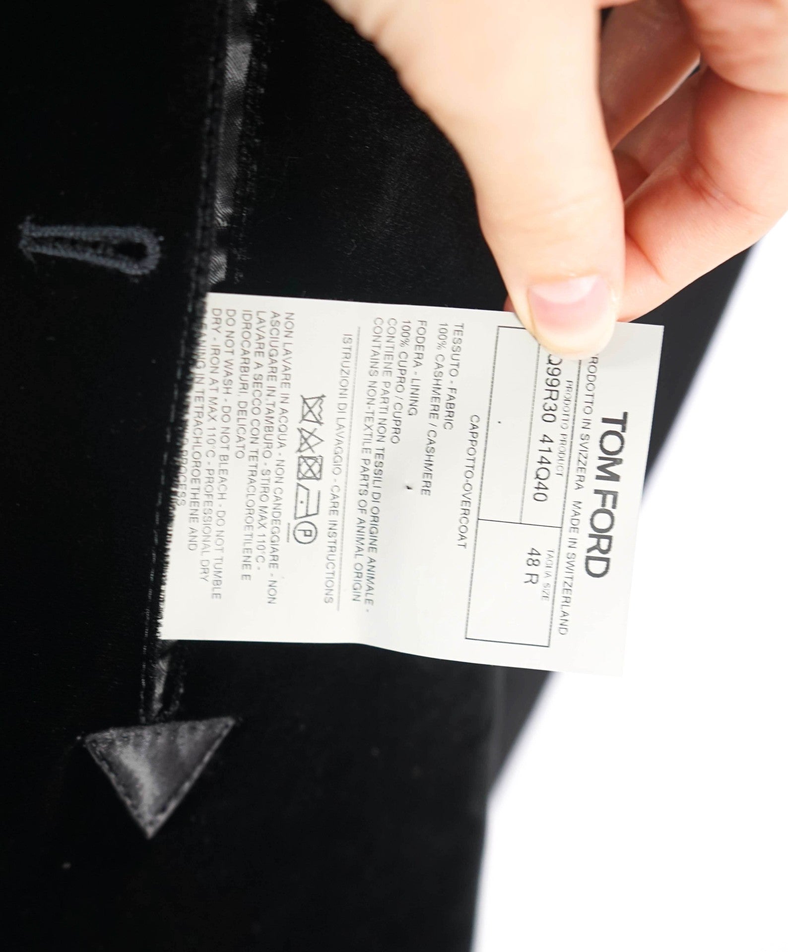 $10,950 TOM FORD - Black Double Breasted Velvet 100% Cashmere Top Coat - 38R