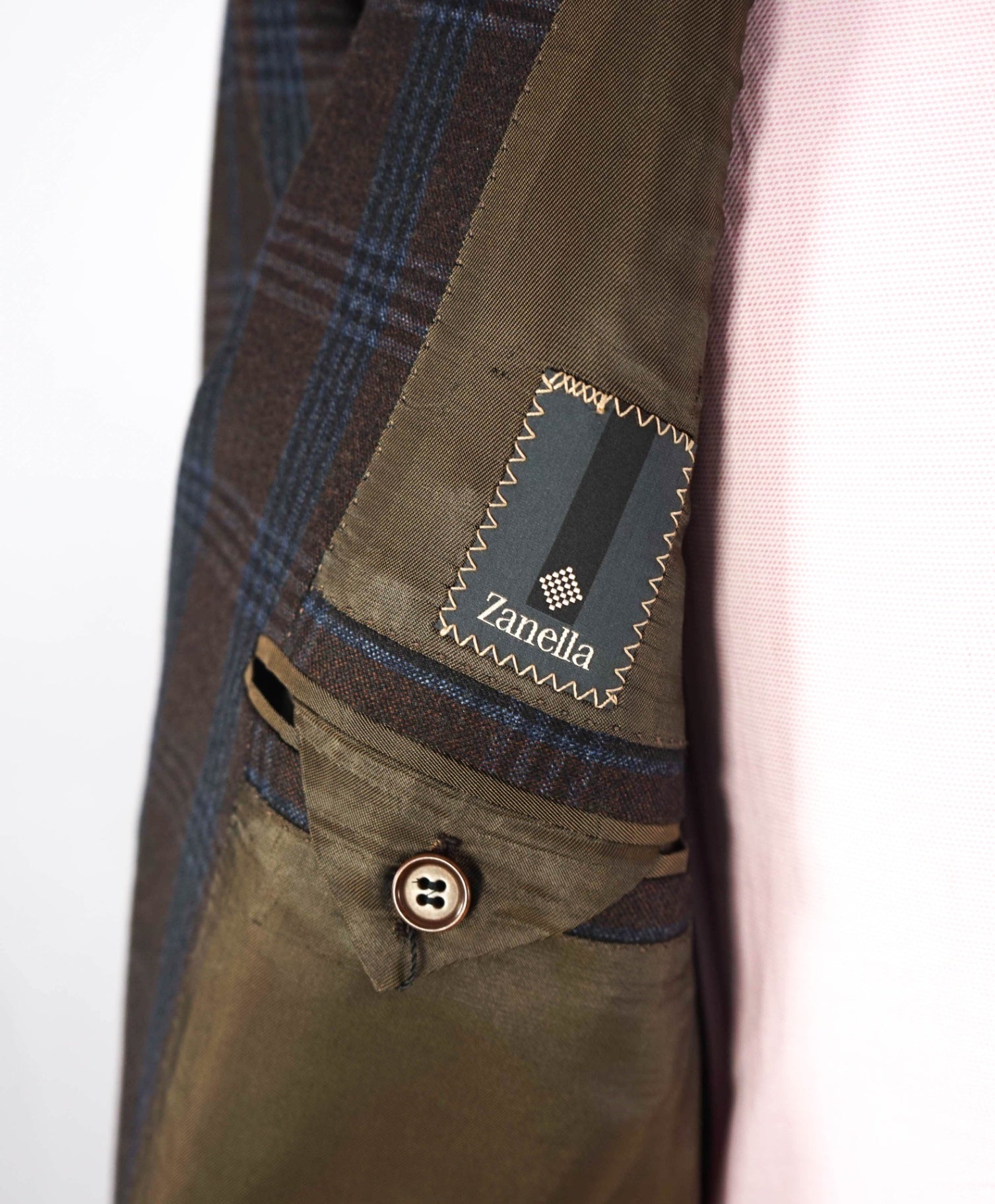 $798 ZANELLA - Brown/Blue Plaid Wool Sport Coat - 46R