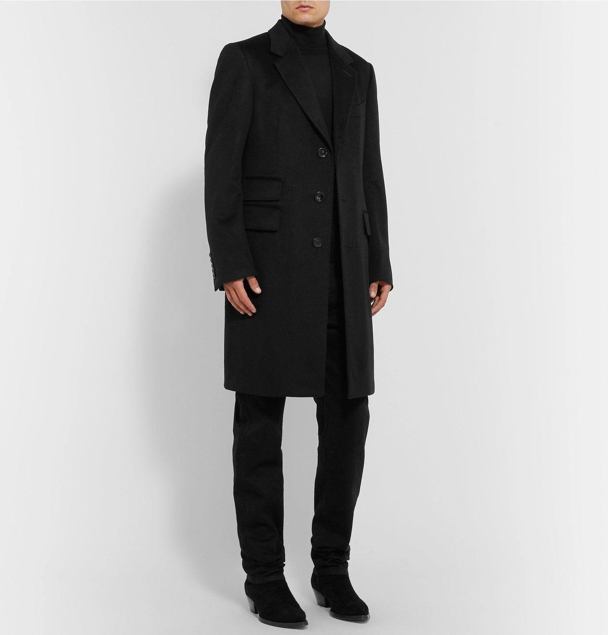 $7,990 TOM FORD - Solid Black 100% Cashmere Top Coat - 44R