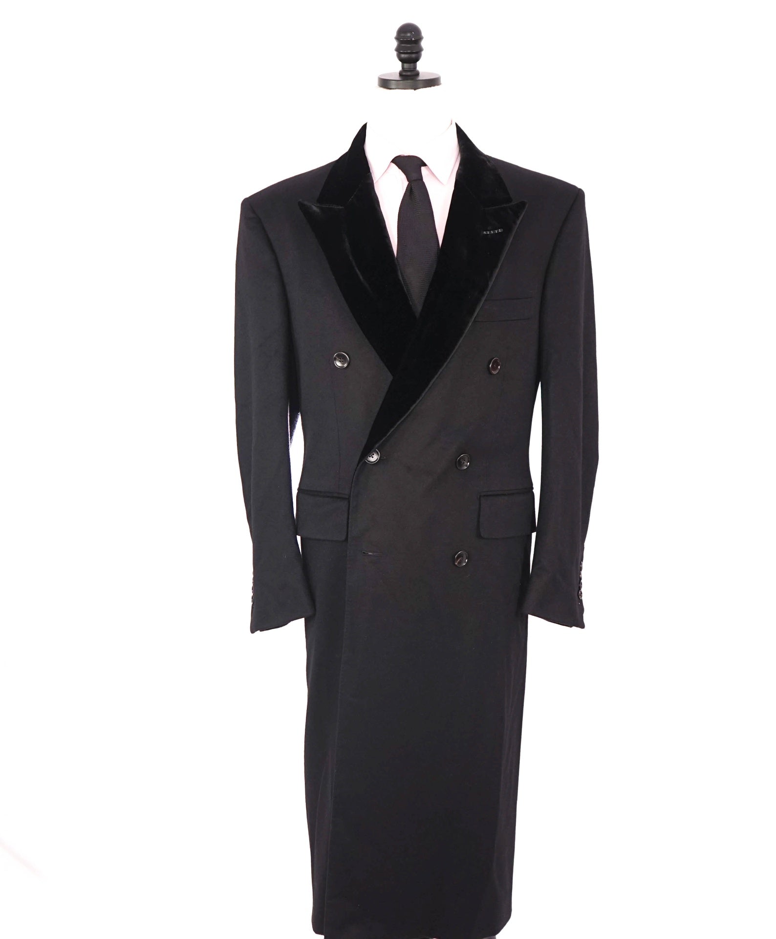 $10,950 TOM FORD - Black Double Breasted Velvet 100% Cashmere Top Coat - 38R