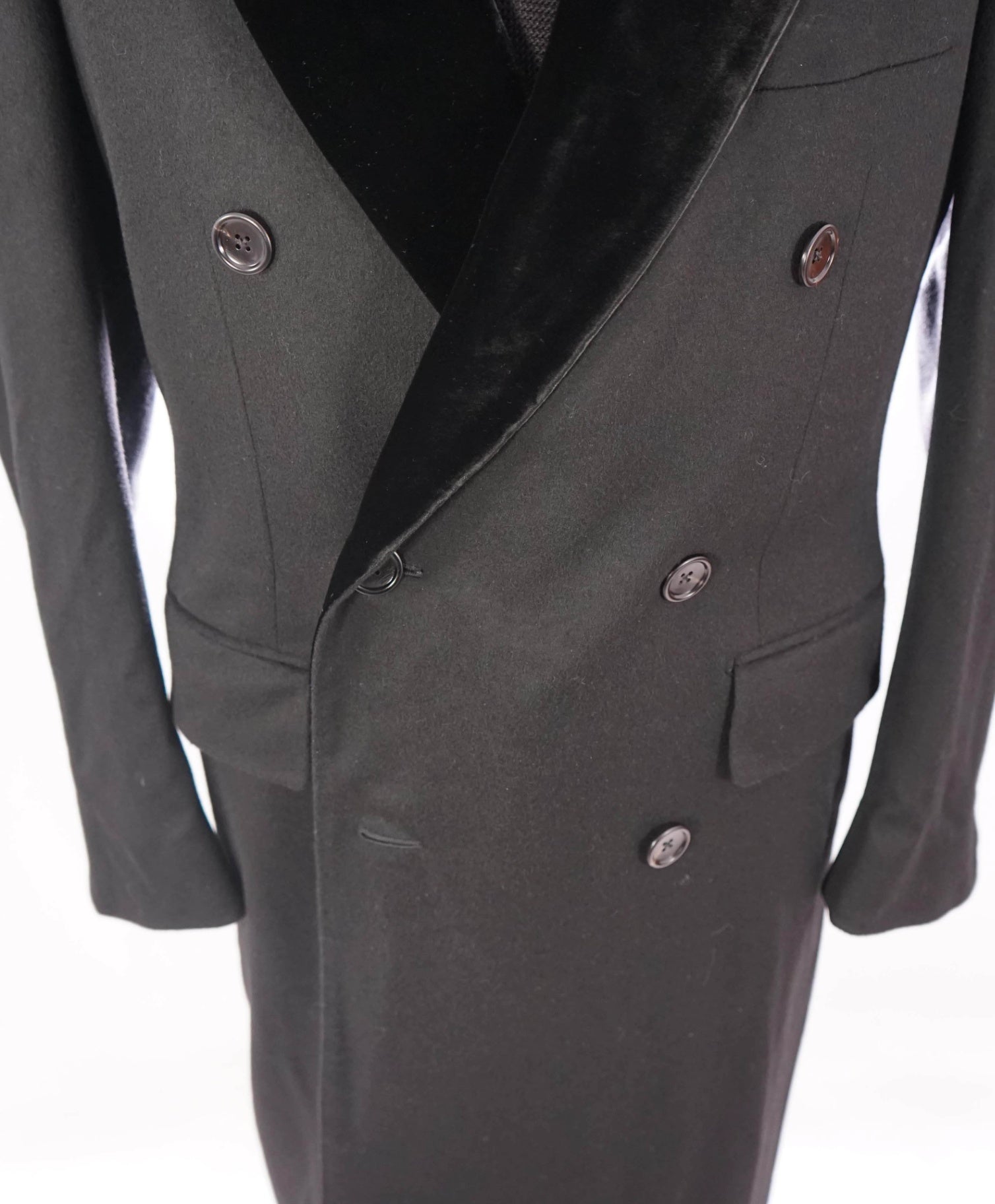 $10,950 TOM FORD - Black Double Breasted Velvet 100% Cashmere Top Coat - 38R
