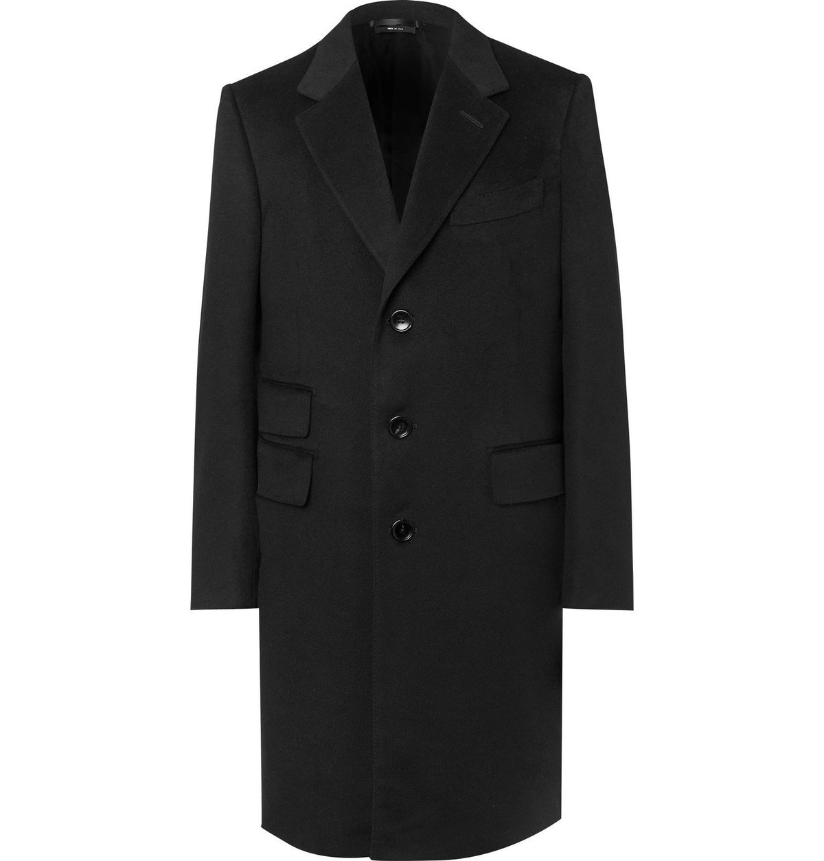 $7,990 TOM FORD - Solid Black 100% Cashmere Top Coat - 44R