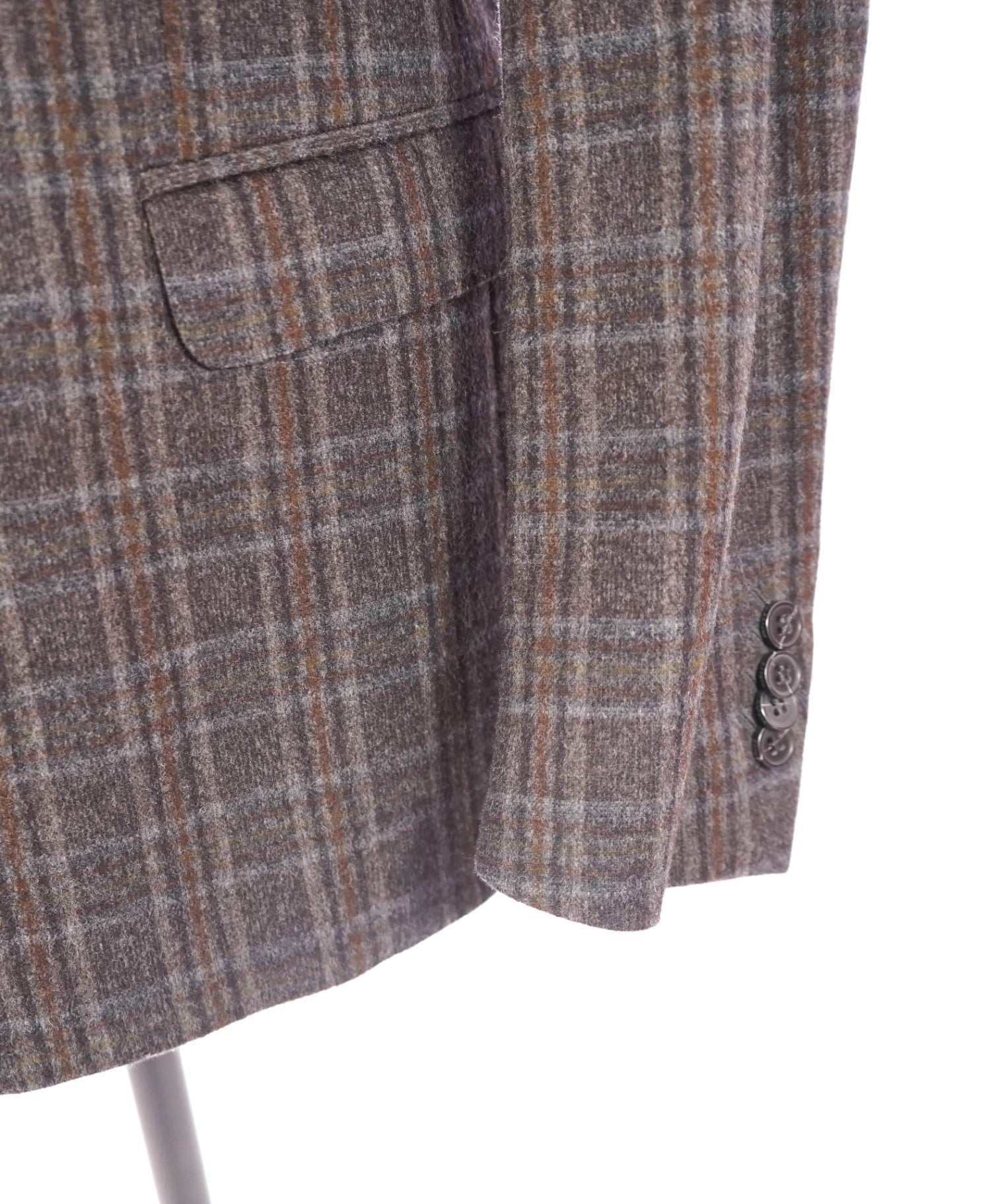 $1,500 Z ZEGNA - Gray/Brown Plaid Flannel Wool/Angora Blazer - 44R