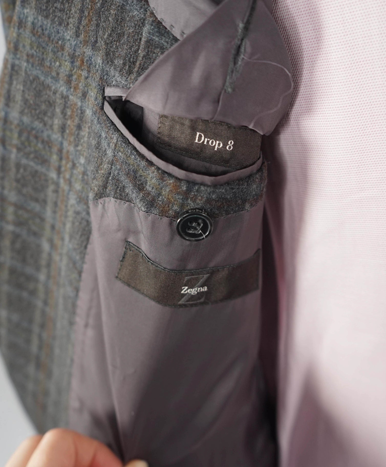 $1,500 Z ZEGNA - Gray/Brown Plaid Flannel Wool/Angora Blazer - 44R