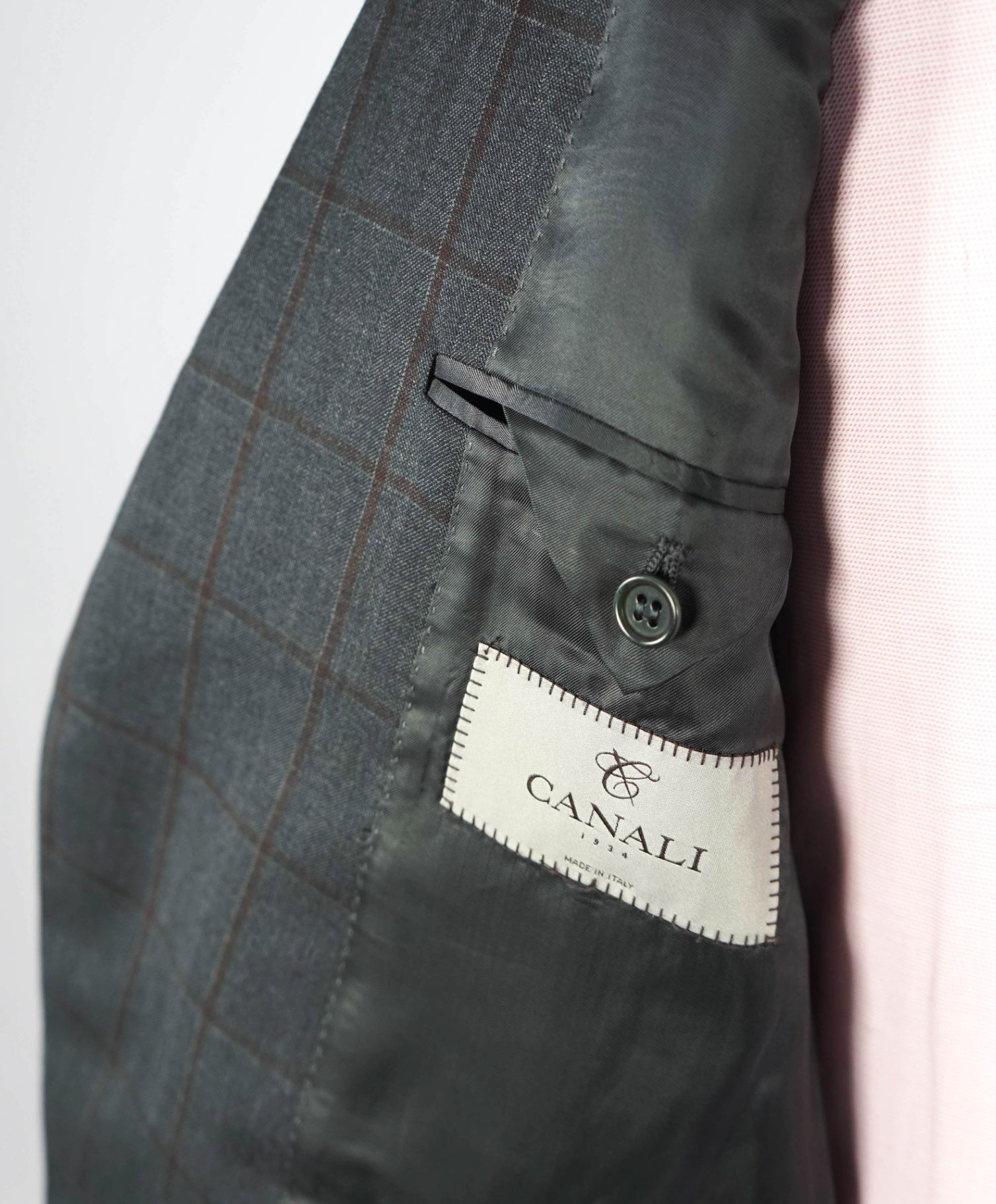 $1,895 CANALI - Gray Windowpane Wool Blazer - 46R