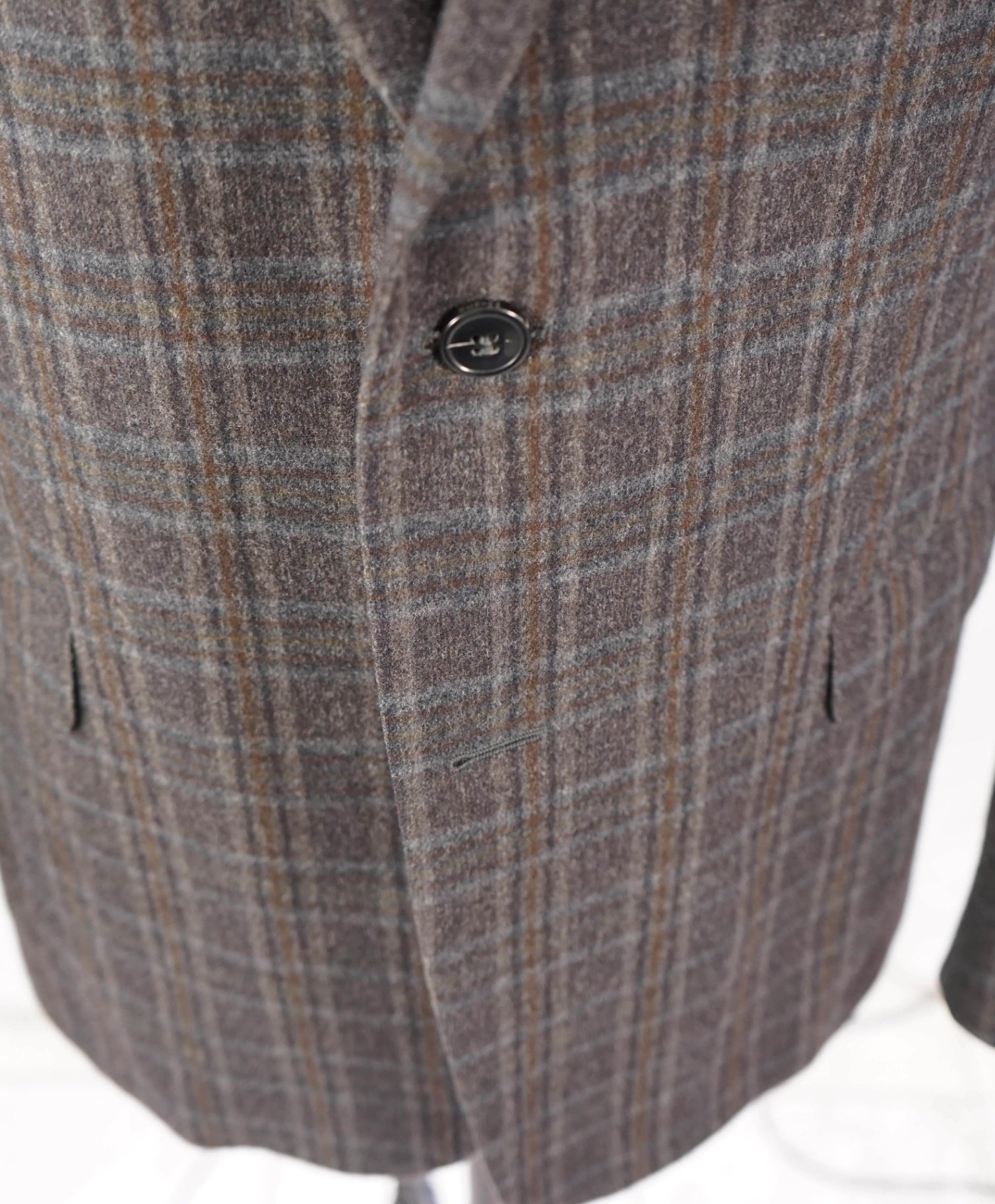$1,500 Z ZEGNA - Gray/Brown Plaid Flannel Wool/Angora Blazer - 44R