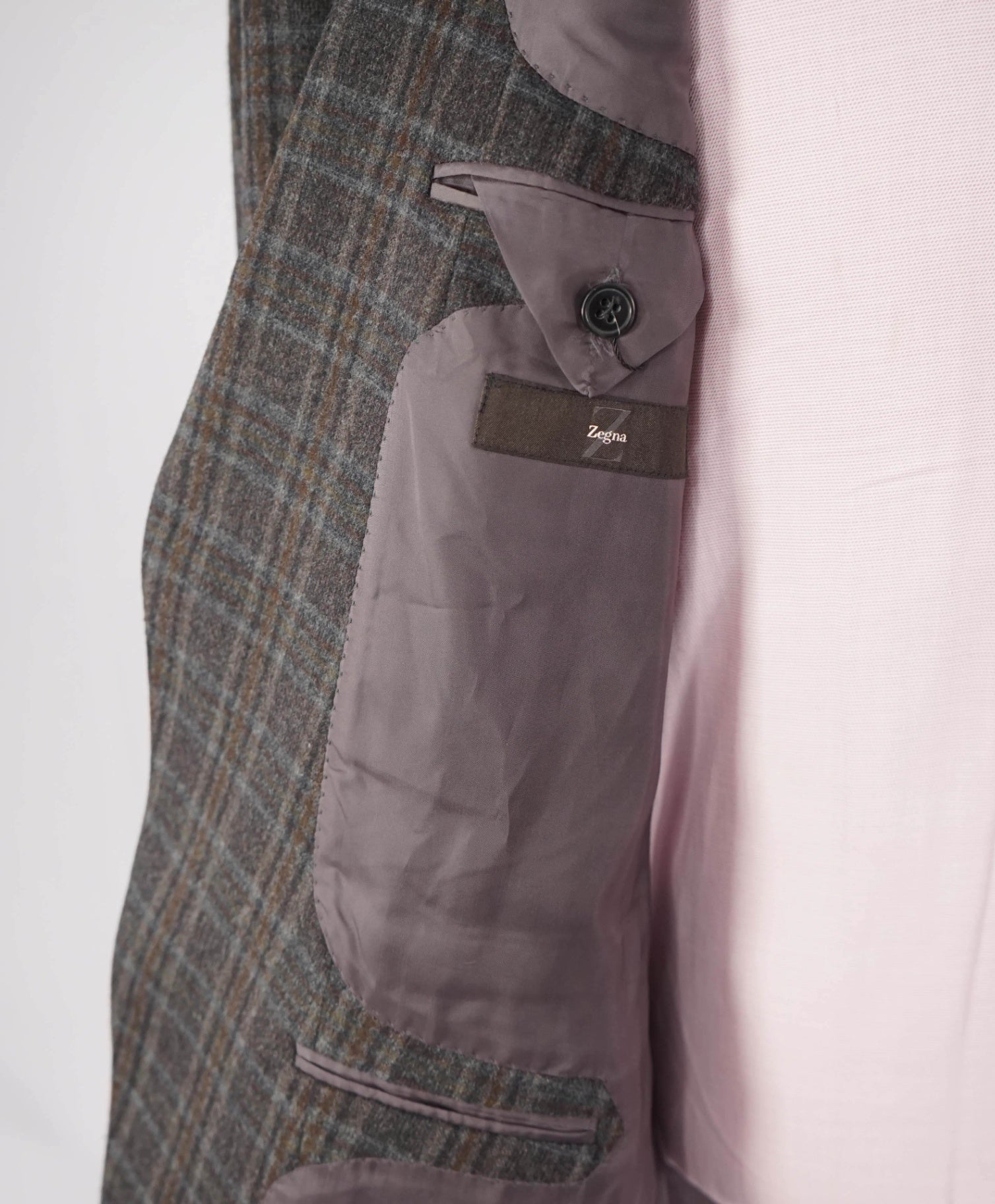 $1,500 Z ZEGNA - Gray/Brown Plaid Flannel Wool/Angora Blazer - 44R