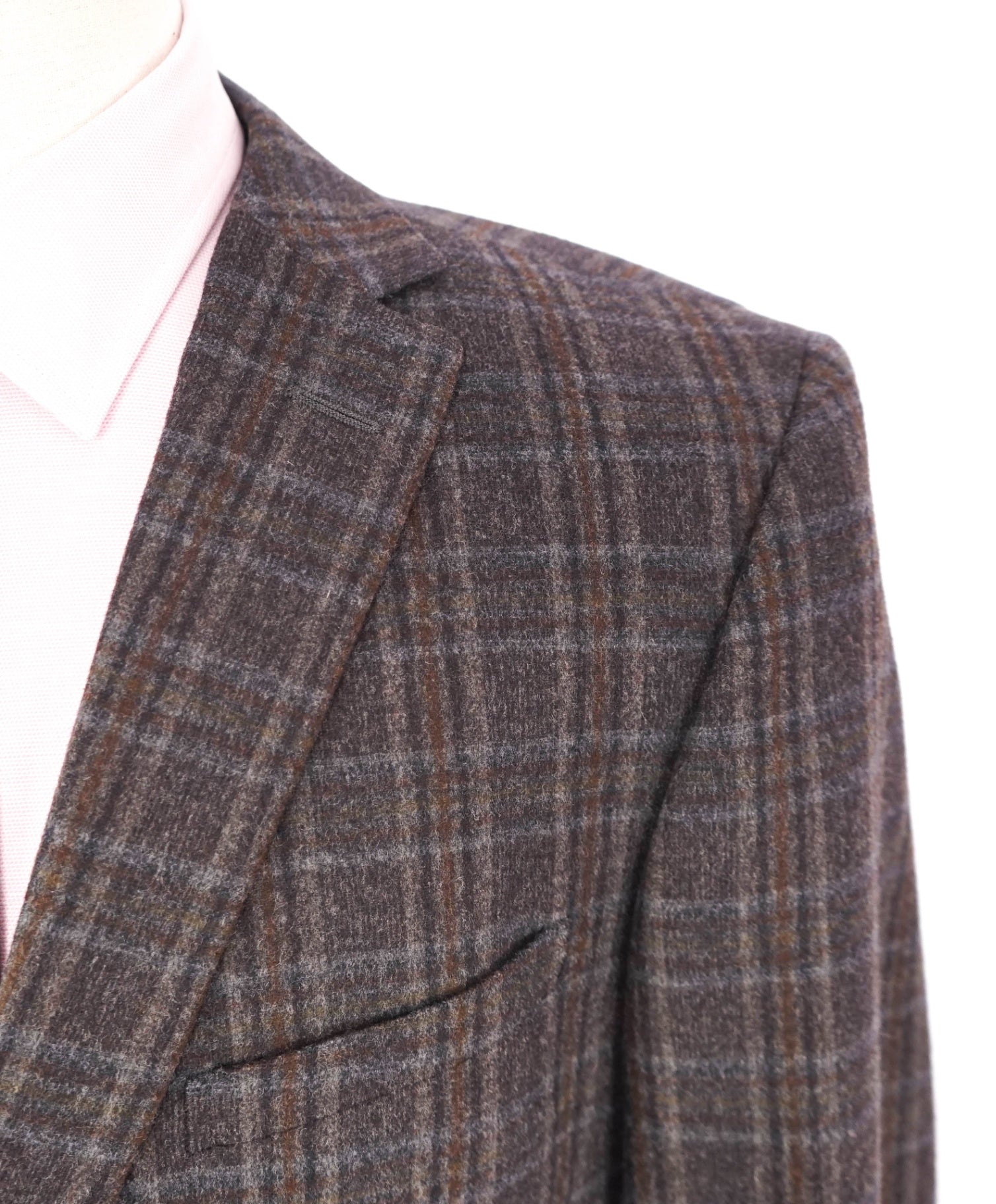 $1,500 Z ZEGNA - Gray/Brown Plaid Flannel Wool/Angora Blazer - 44R
