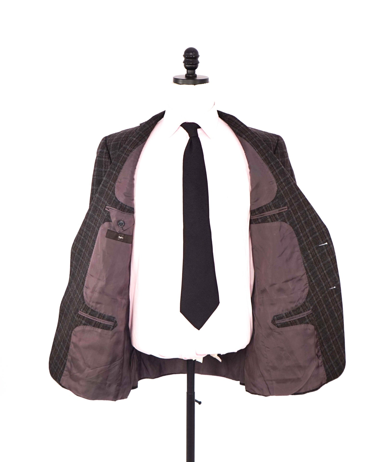 $1,500 Z ZEGNA - Gray/Brown Plaid Flannel Wool/Angora Blazer - 44R