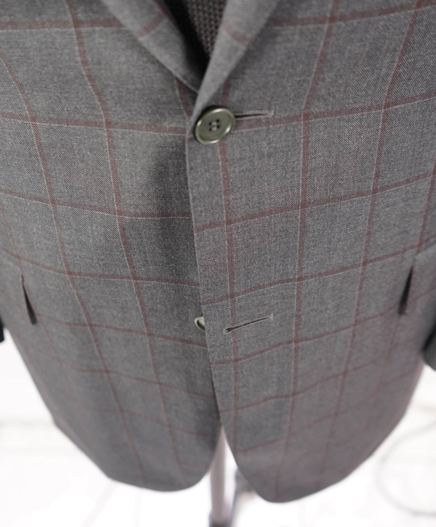 $1,895 CANALI - Gray Windowpane Wool Blazer - 46R