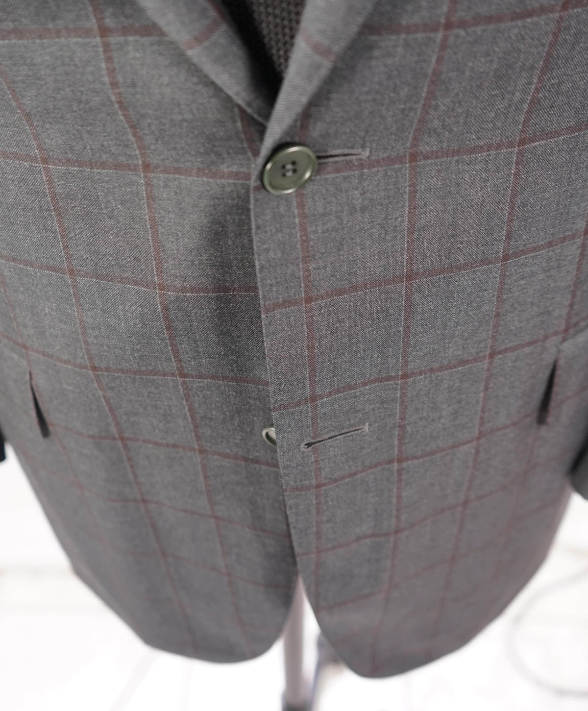 $1,895 CANALI - Gray Windowpane Wool Blazer - 46R