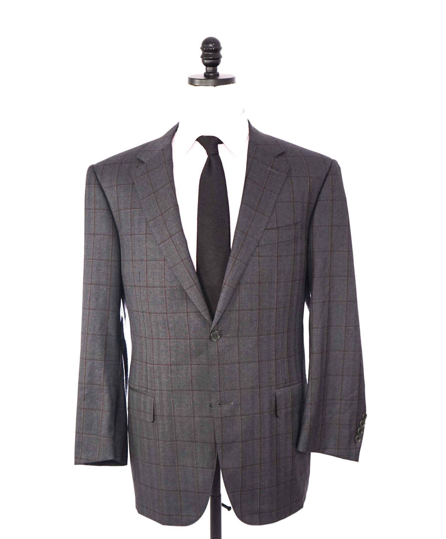 $1,895 CANALI - Gray Windowpane Wool Blazer - 46R