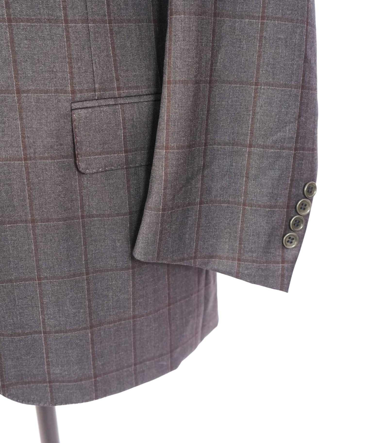 $1,895 CANALI - Gray Windowpane Wool Blazer - 46R