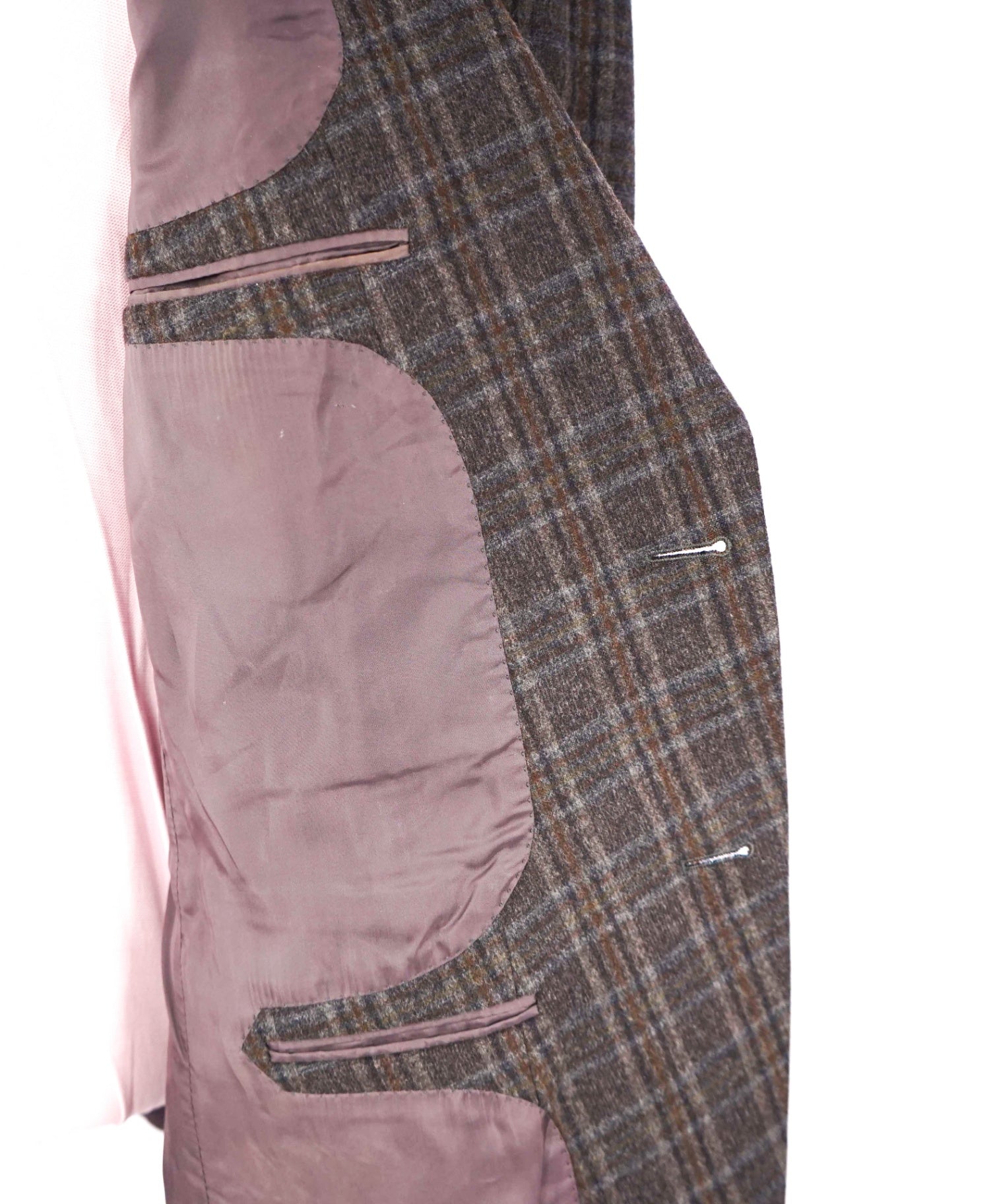 $1,500 Z ZEGNA - Gray/Brown Plaid Flannel Wool/Angora Blazer - 44R