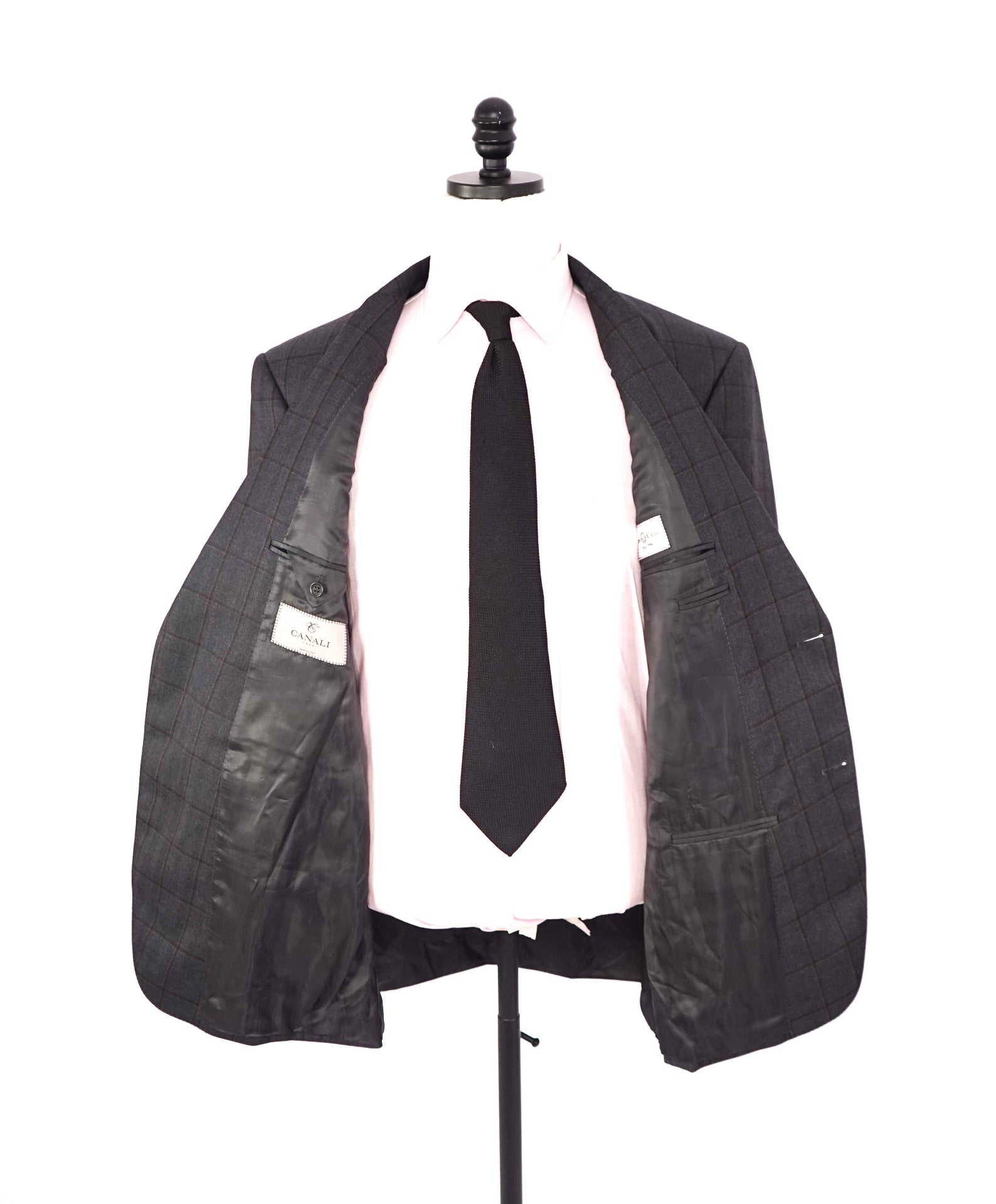 $1,895 CANALI - Gray Windowpane Wool Blazer - 46R