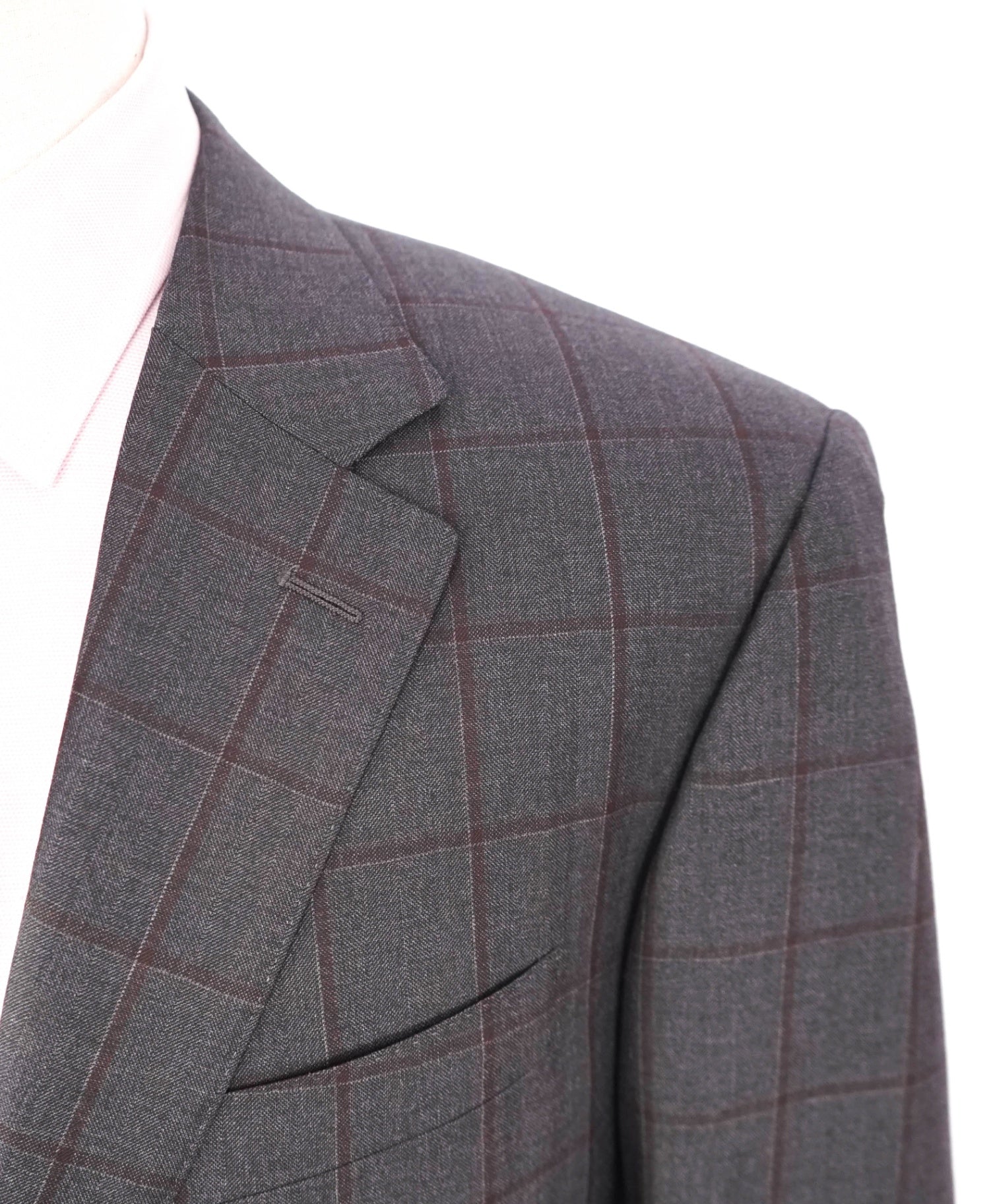 $1,895 CANALI - Gray Windowpane Wool Blazer - 46R