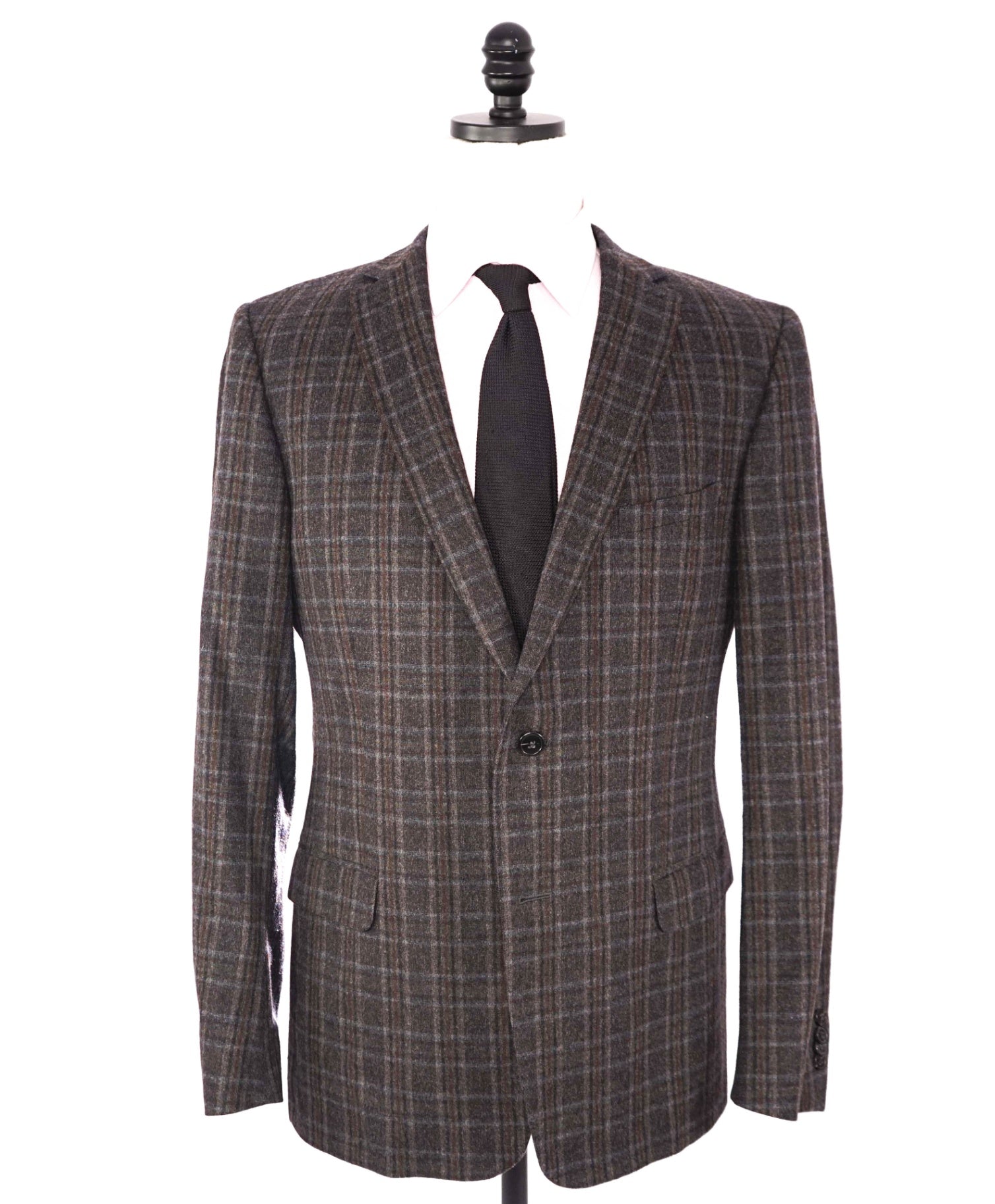$1,500 Z ZEGNA - Gray/Brown Plaid Flannel Wool/Angora Blazer - 44R