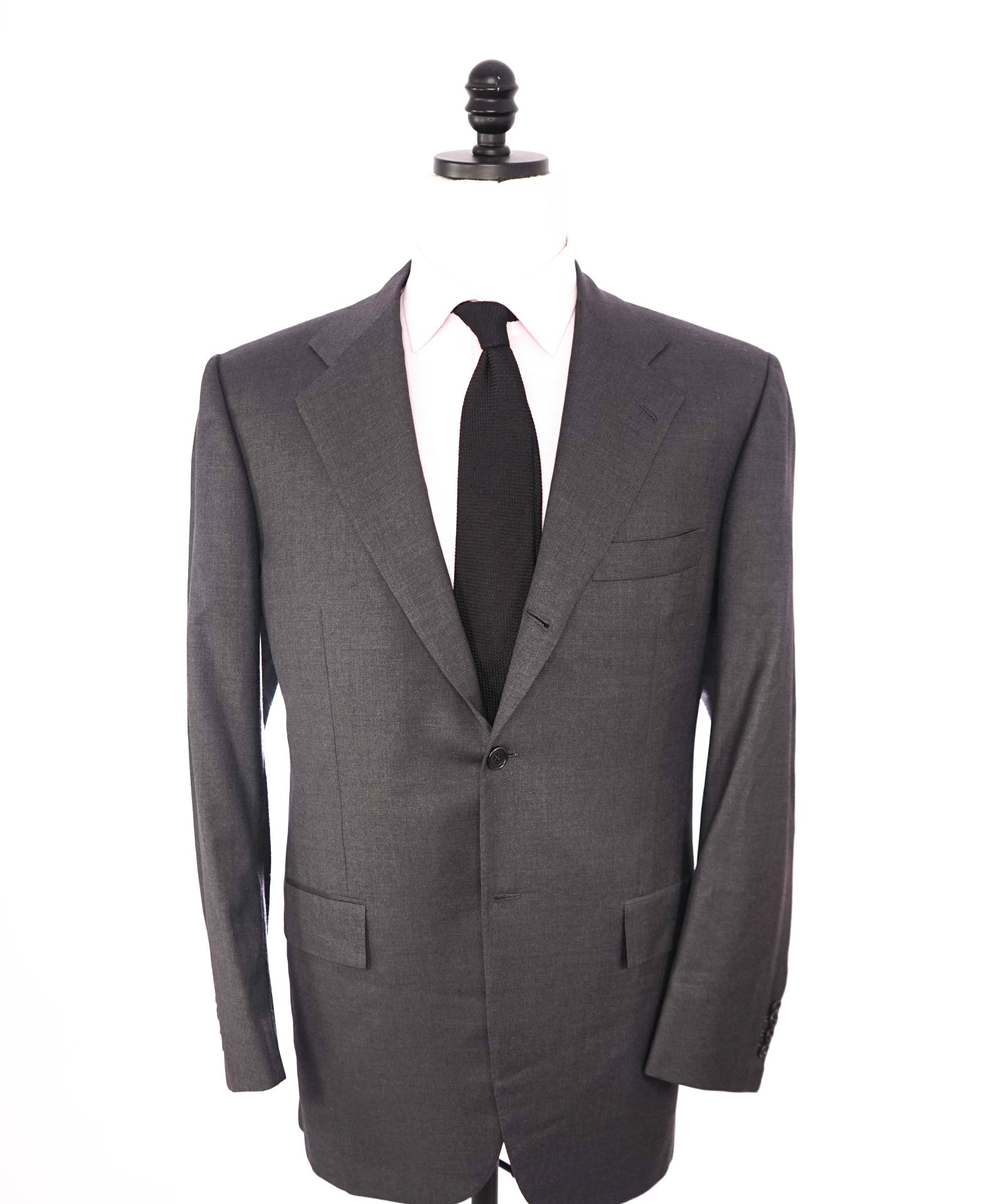 $10,000 KITON - Solid Gray 2/3-Btn Roll Lapel Flat Front Wool Suit - 41R