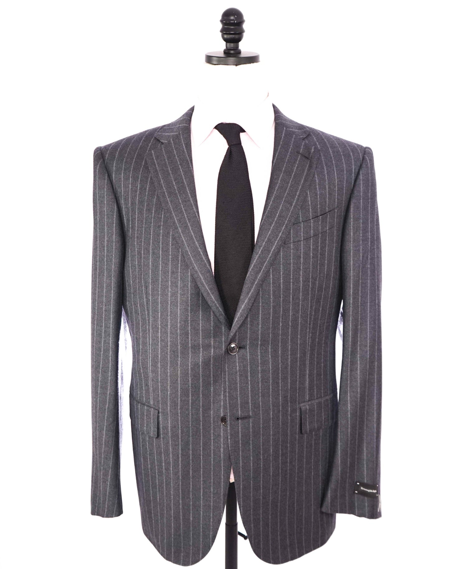 $6,990 ZEGNA - Gray Chalk Stripe TROFEO Cashmere/Wool Suit - 44R
