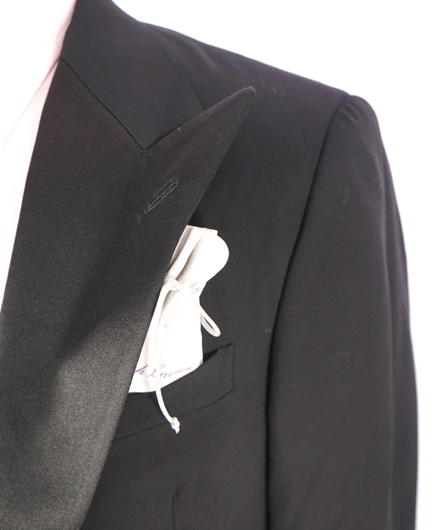 $4,290 RALPH LAUREN PURPLE LABEL - Black Wool Peak Lapel Tuxedo - 38R