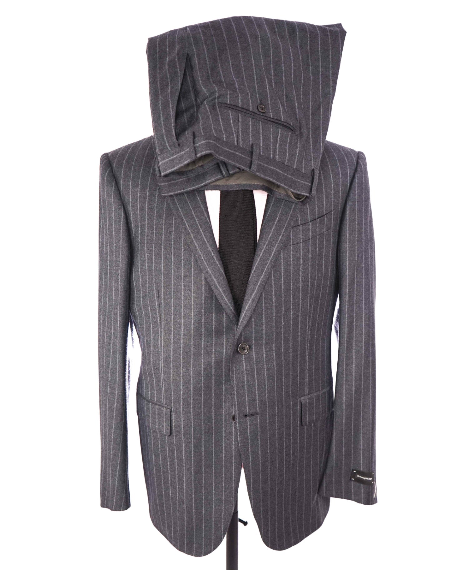 $6,990 ZEGNA - Gray Chalk Stripe TROFEO Cashmere/Wool Suit - 44R