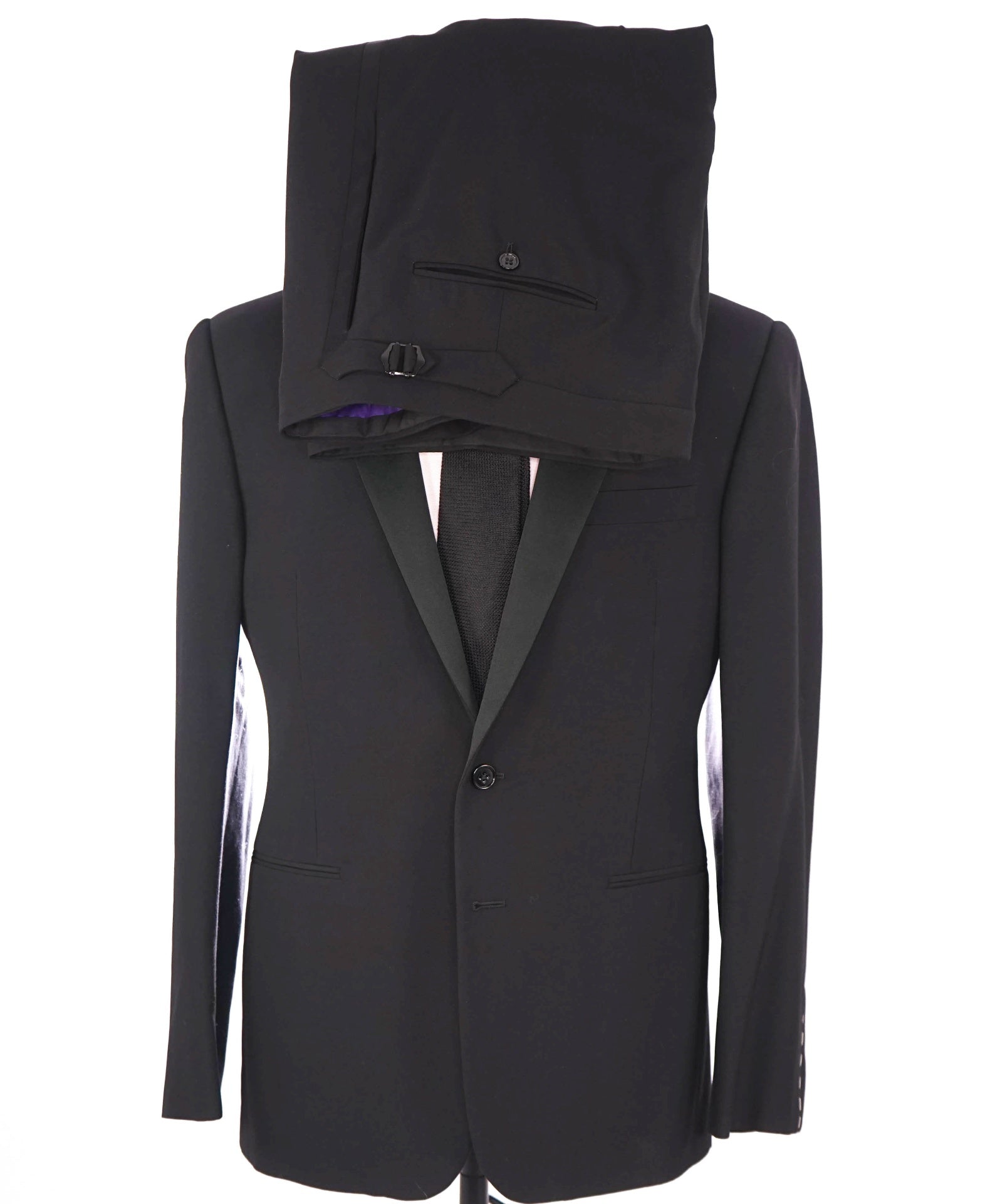 $3,795 RALPH LAUREN PURPLE LABEL - Black Notch Lapel Tuxedo Side Tabs - 42R