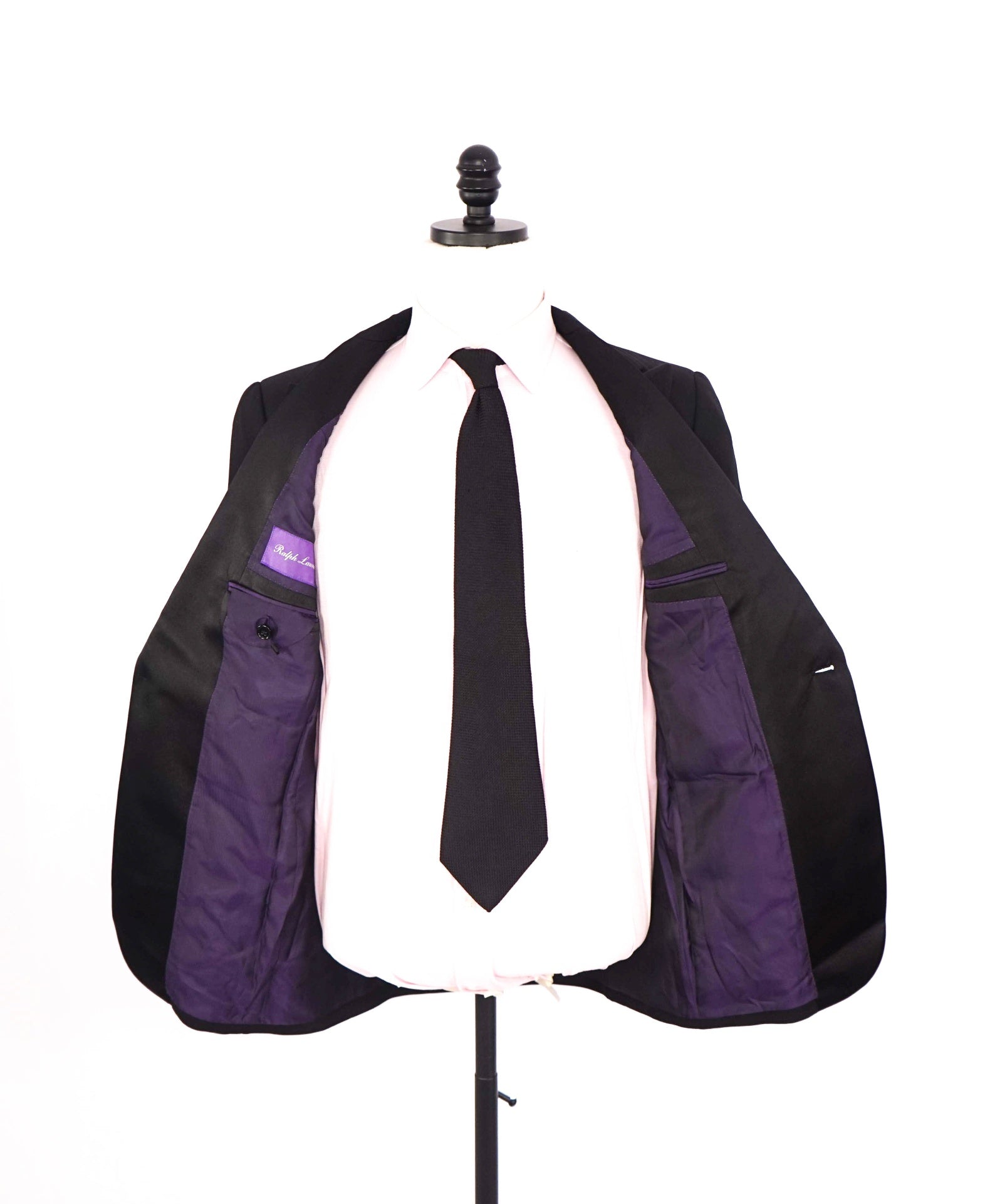 $4,290 RALPH LAUREN PURPLE LABEL - Black Wool Peak Lapel Tuxedo - 38R