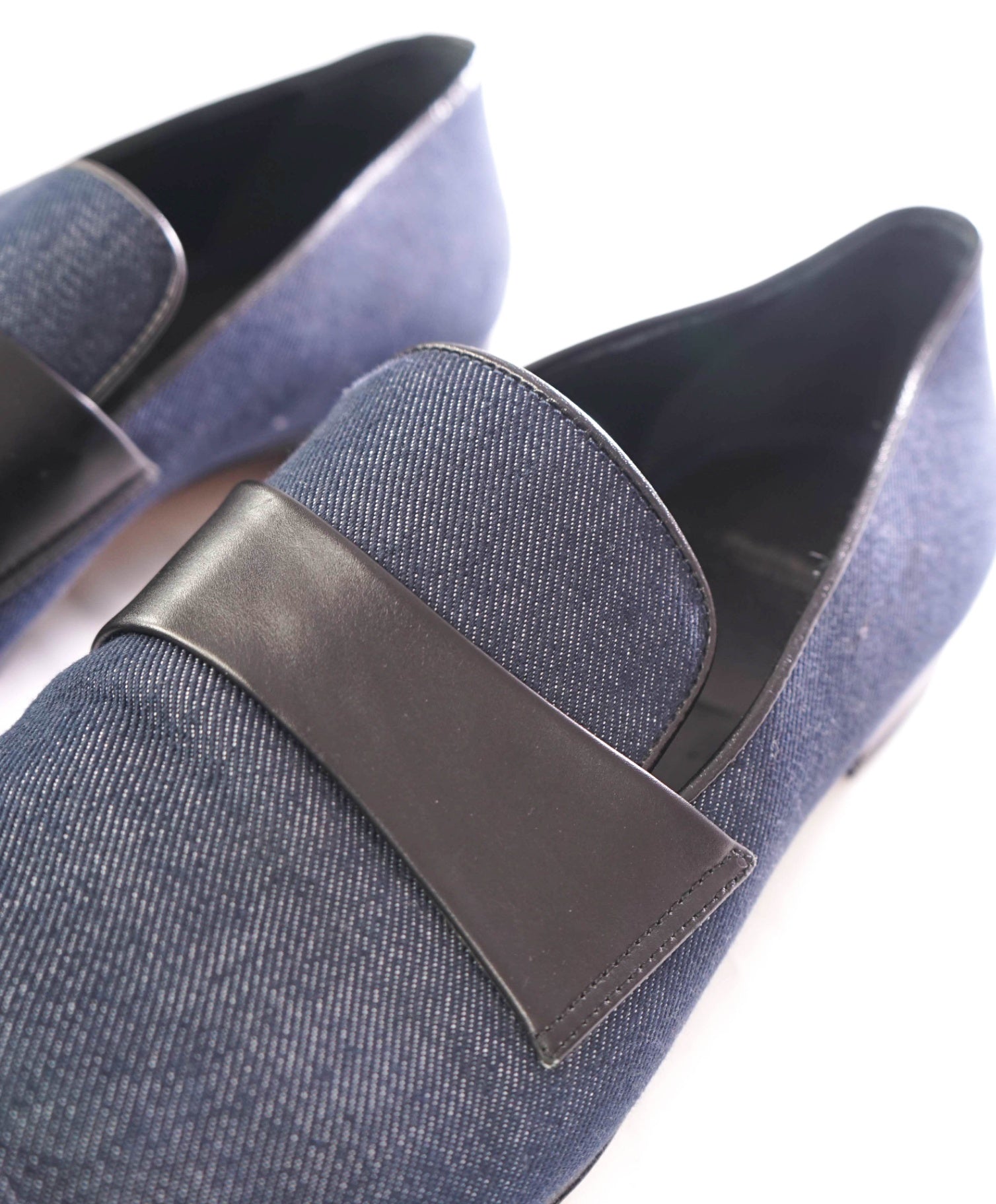 $650 PAUL STUART - Navy Blue Heron Denim Formal Loafers - 13 M