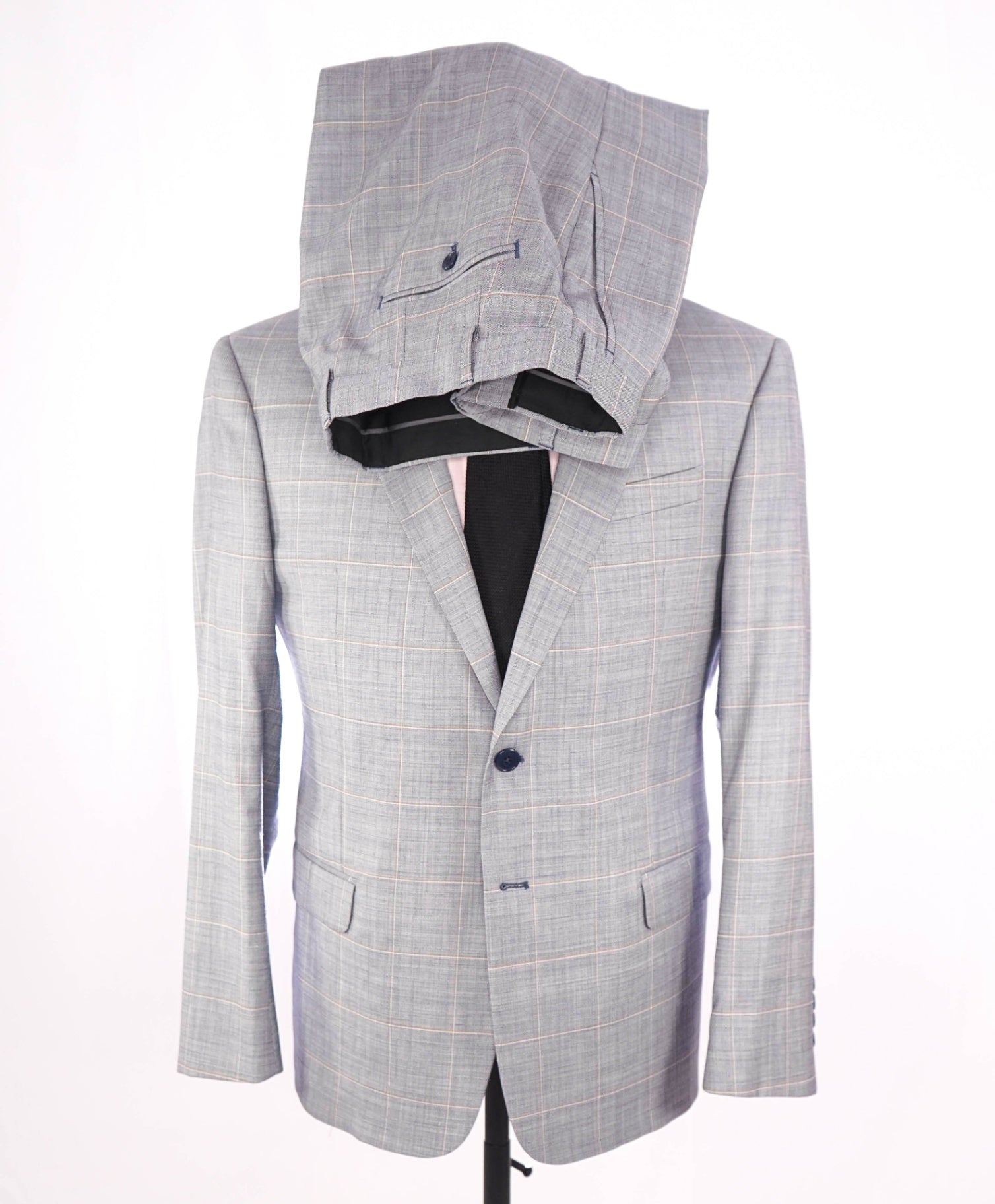 $1,895 ARMANI COLLEZIONI - Gray Windowpane Wool Suit - 42S