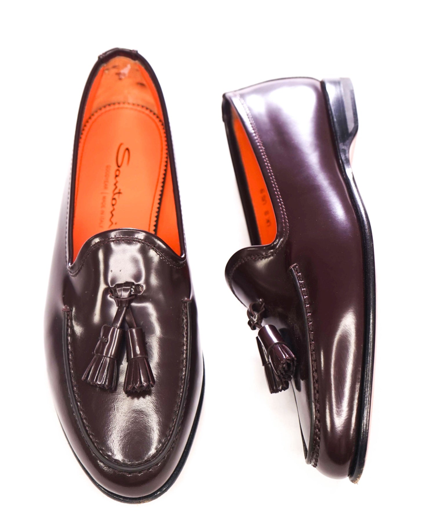 $1,170 SANTONI - Burgundy "GOODYEAR" Leather Tassel Loafers - US 9 (UK8)