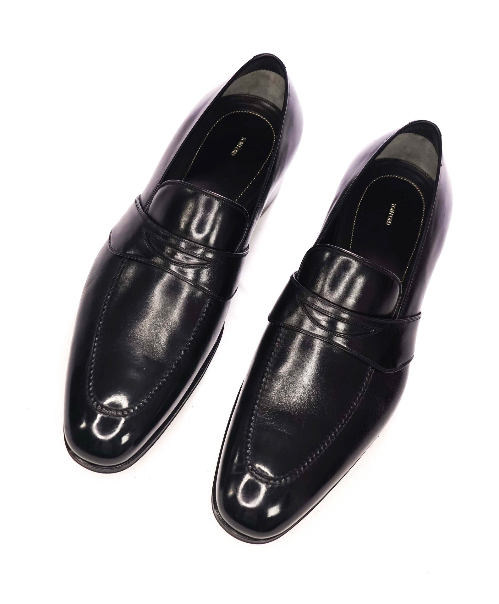 $1,790 TOM FORD - Black Leather Penny Loafers - US 12 EEE (11.5TF)
