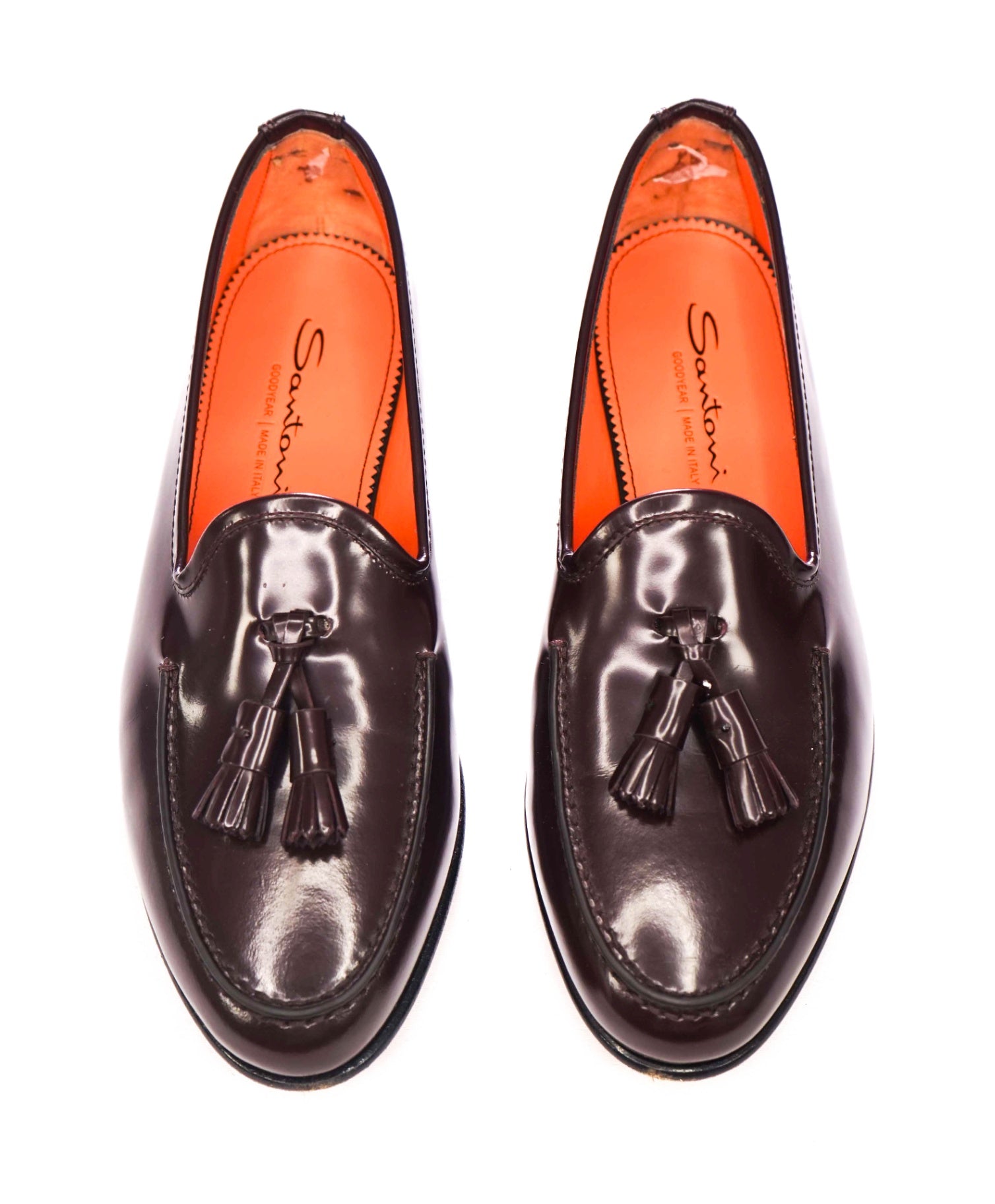 $1,170 SANTONI - Burgundy "GOODYEAR" Leather Tassel Loafers - US 9 (UK8)