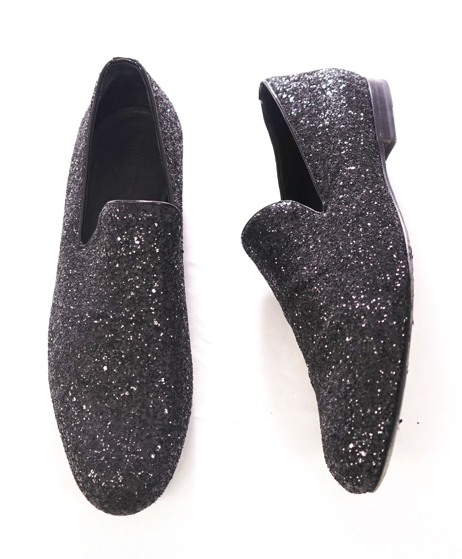 $900 JIMMY CHOO - Black Glitter Fabric Loafers - US 11 (44EU)