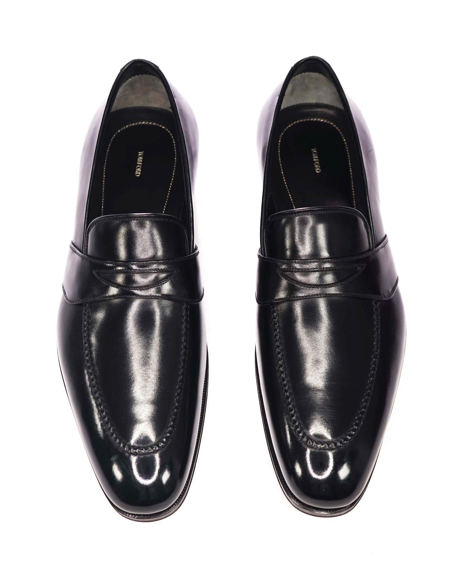 $1,790 TOM FORD - Black Leather Penny Loafers - US 7 EE (6.5TF)