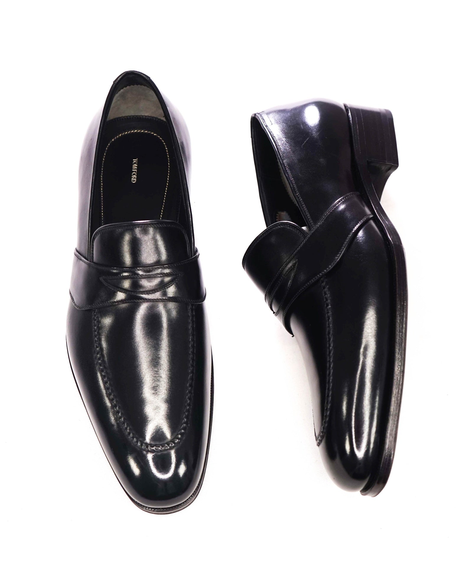 $1,790 TOM FORD - Black Leather Penny Loafers - US 7 EE (6.5TF)