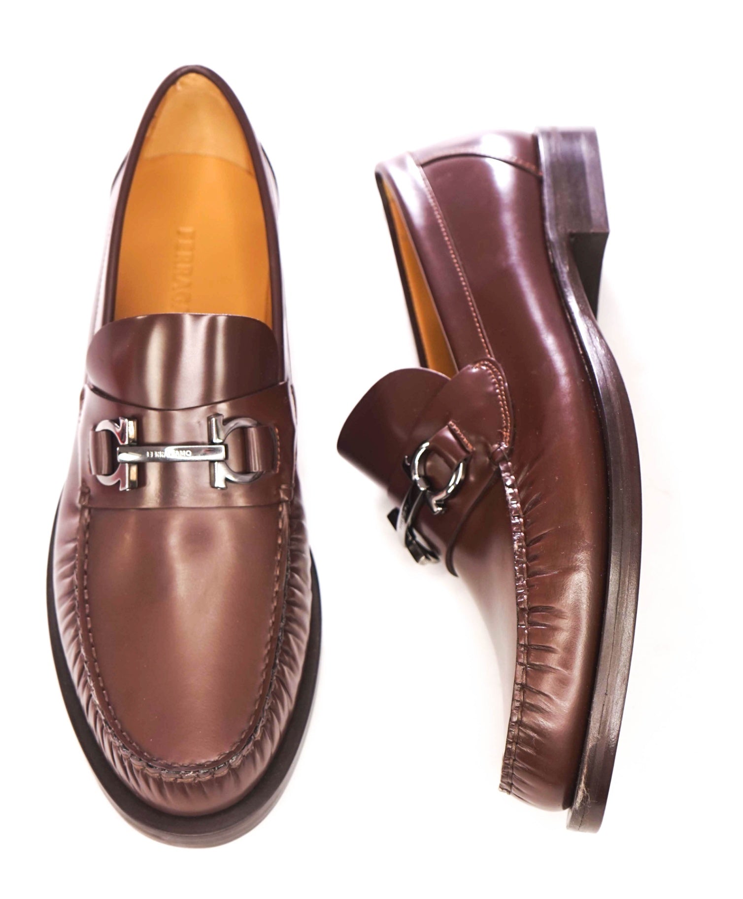 $950 FERRAGAMO - Brown Leather "FORT" Loafers - 10 E